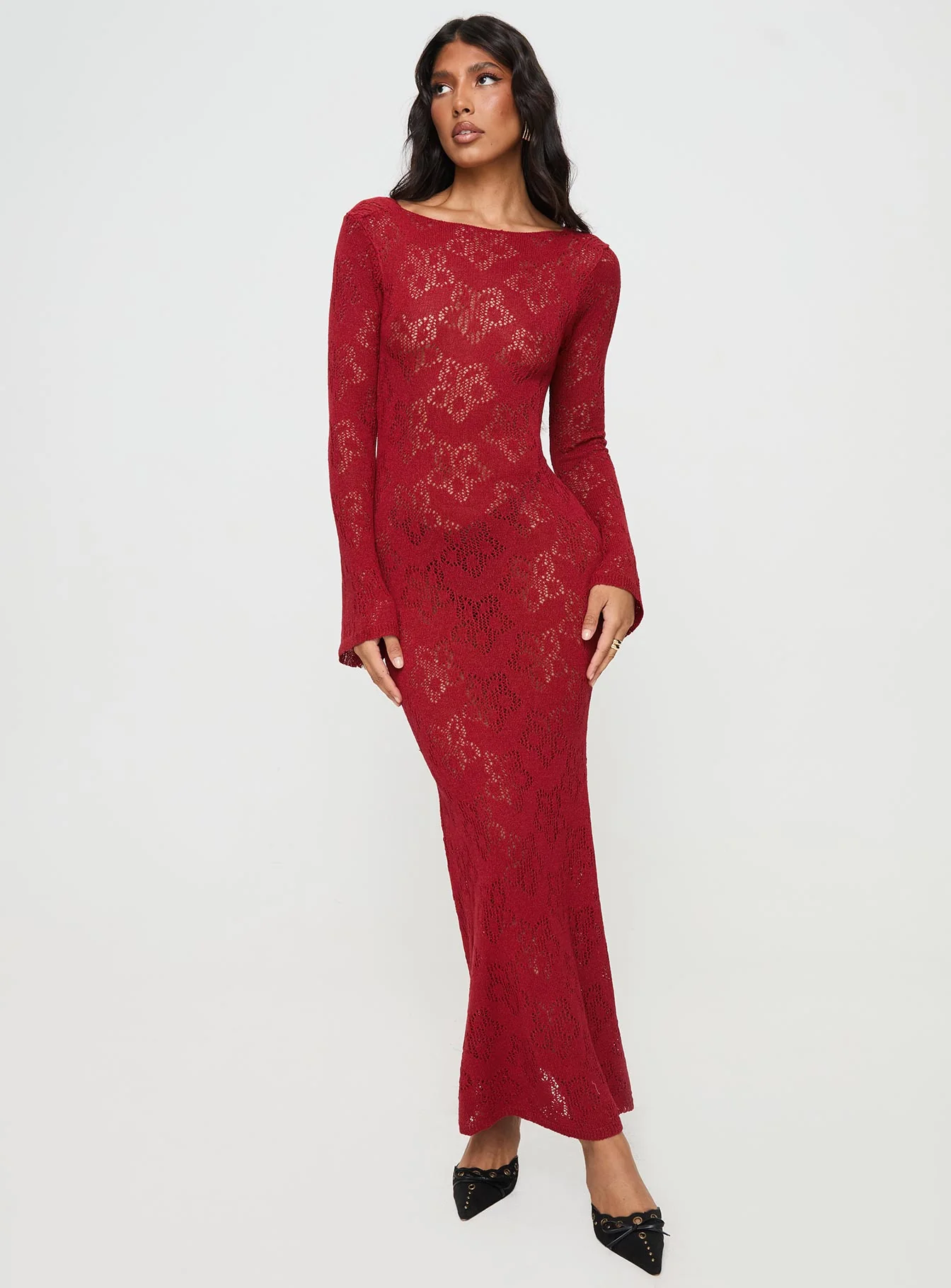 Pricely Long Sleeve Maxi Dress Red