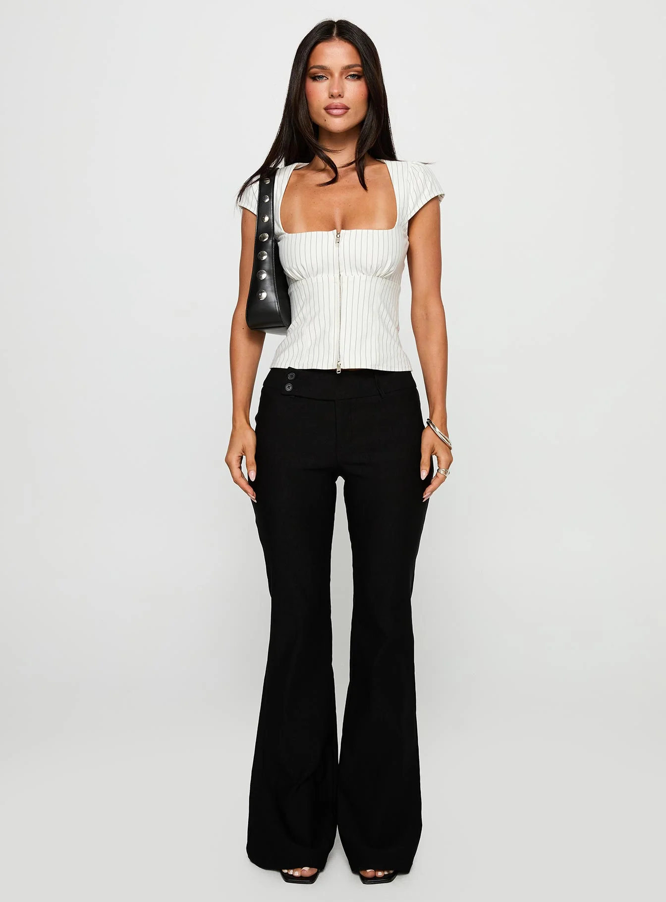 Santa Cruz Zip Through Top White Pinstripe