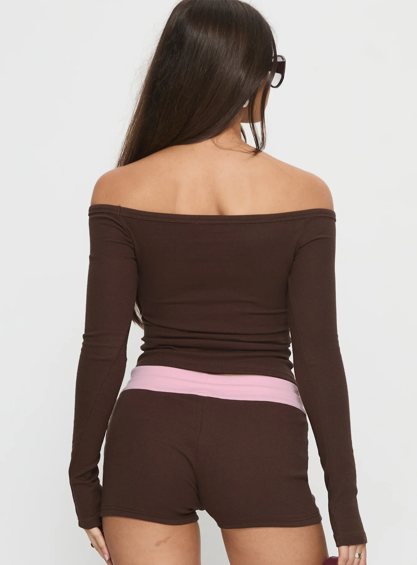 Baseline Off Shoulder Top Brown