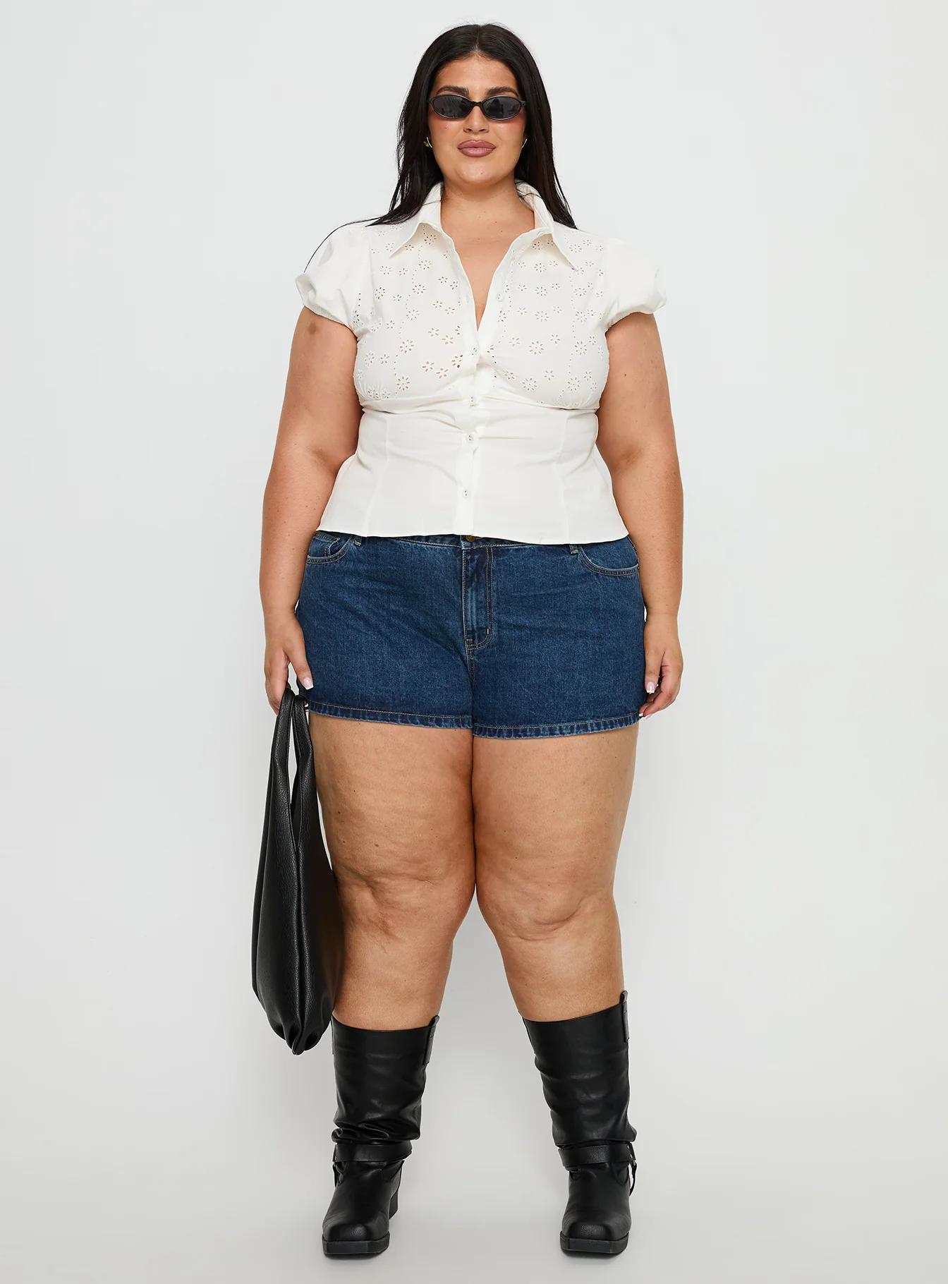 Kavira Tie Bust Short Sleeve Shirt White Curve