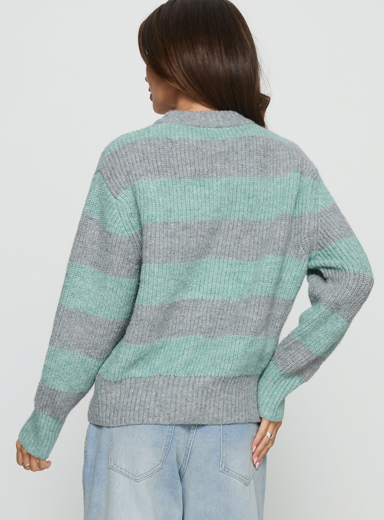 Queena Zip Through Knit Sweater Grey / Blue Stripe
