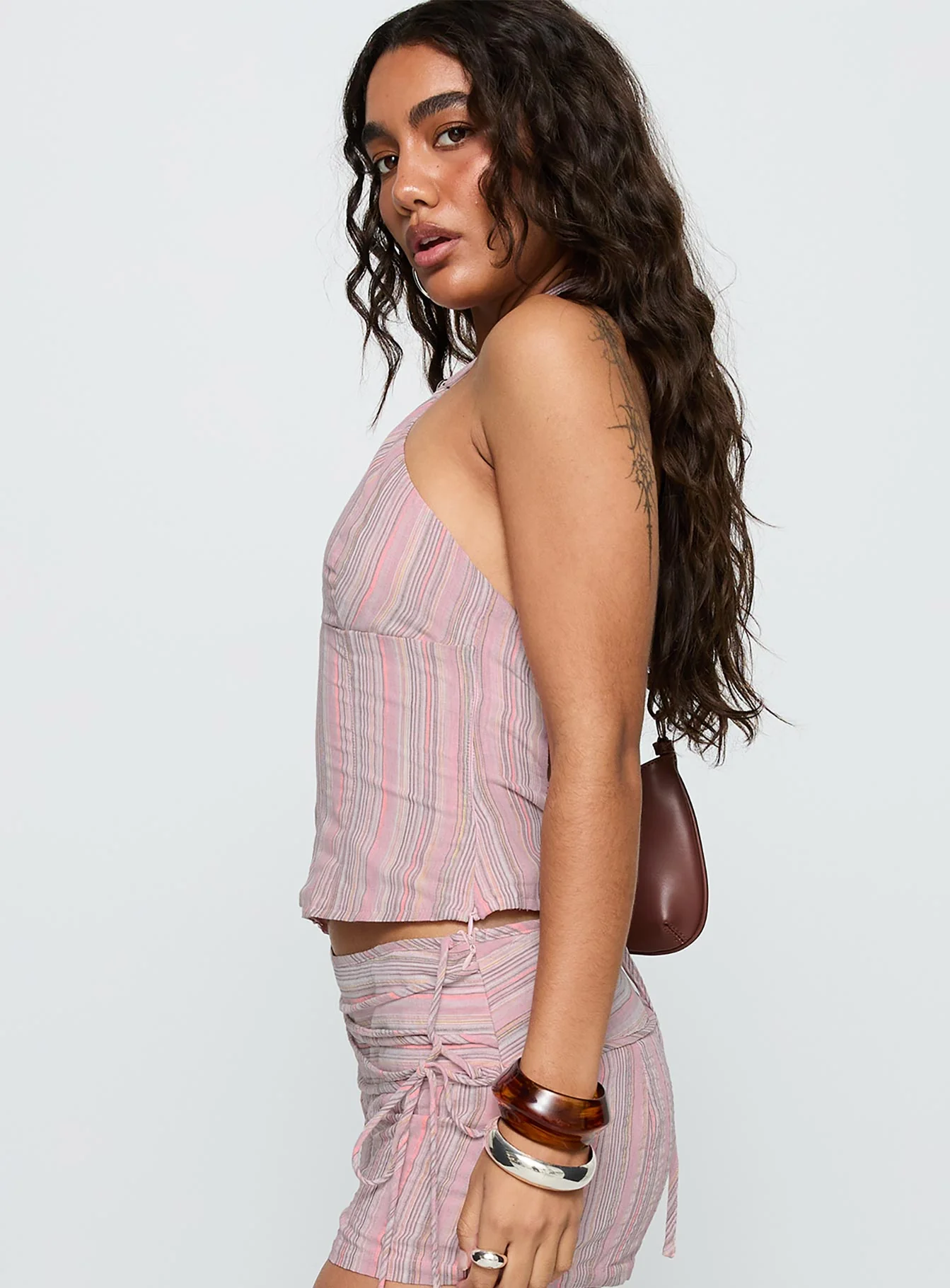 Electric Night Halter Tie Back Top Pink Stripe