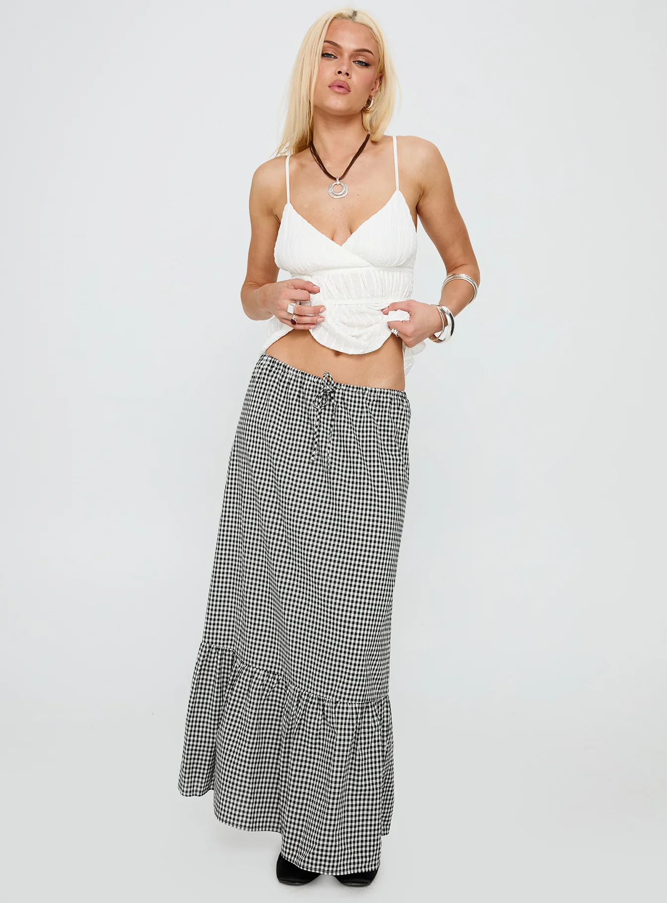 Modern Girl Maxi Skirt Black / White Gingham