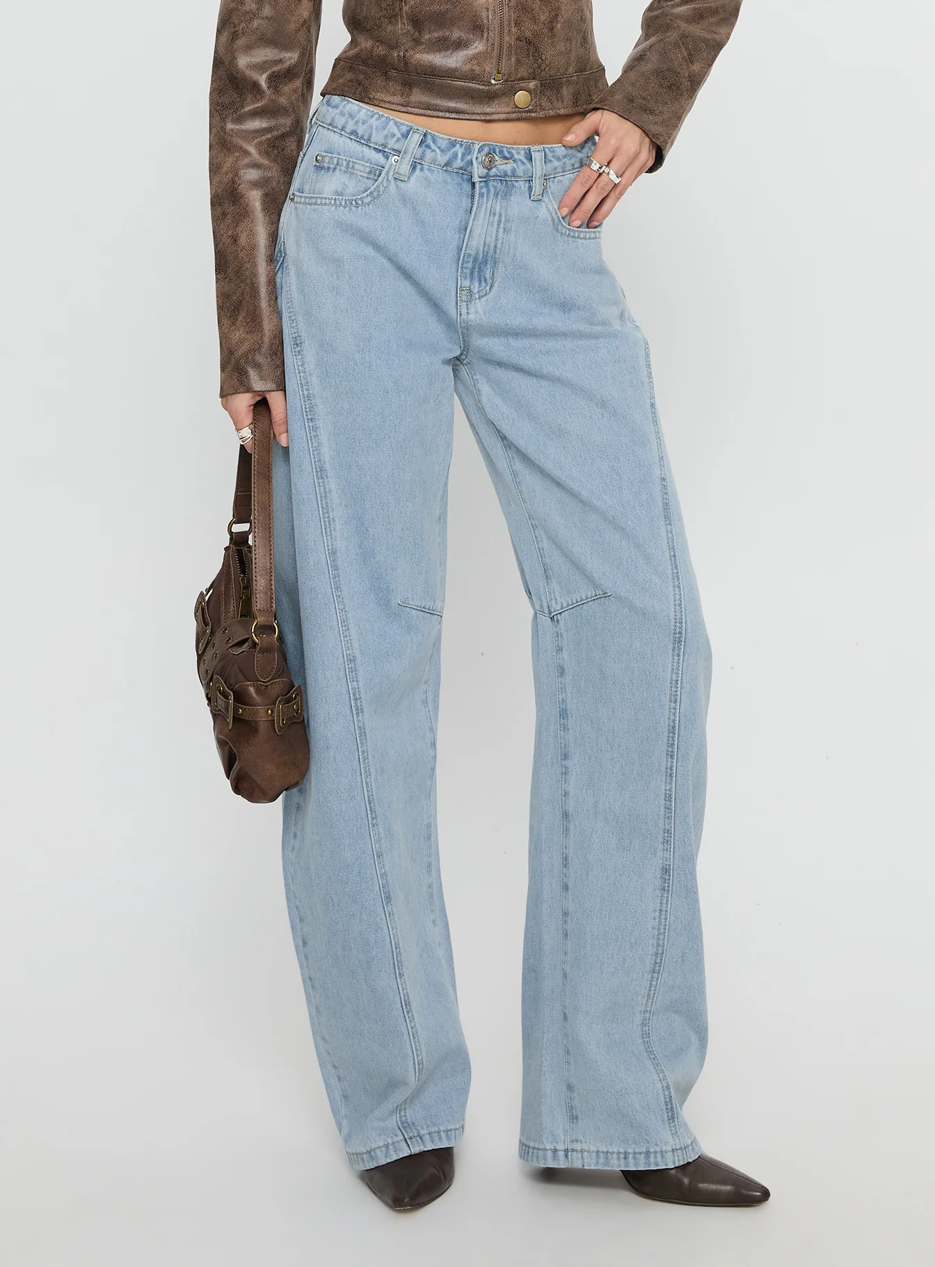 Lost Track Mid Rise Barrel Leg Jeans Ice Wash