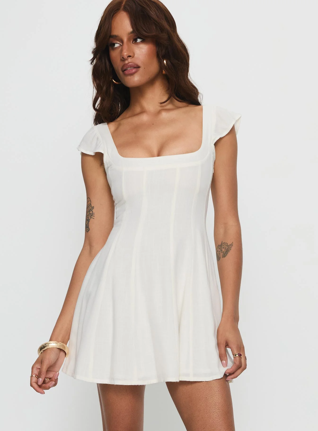 Annah Cap Sleeve Tie Up Mini Dress White