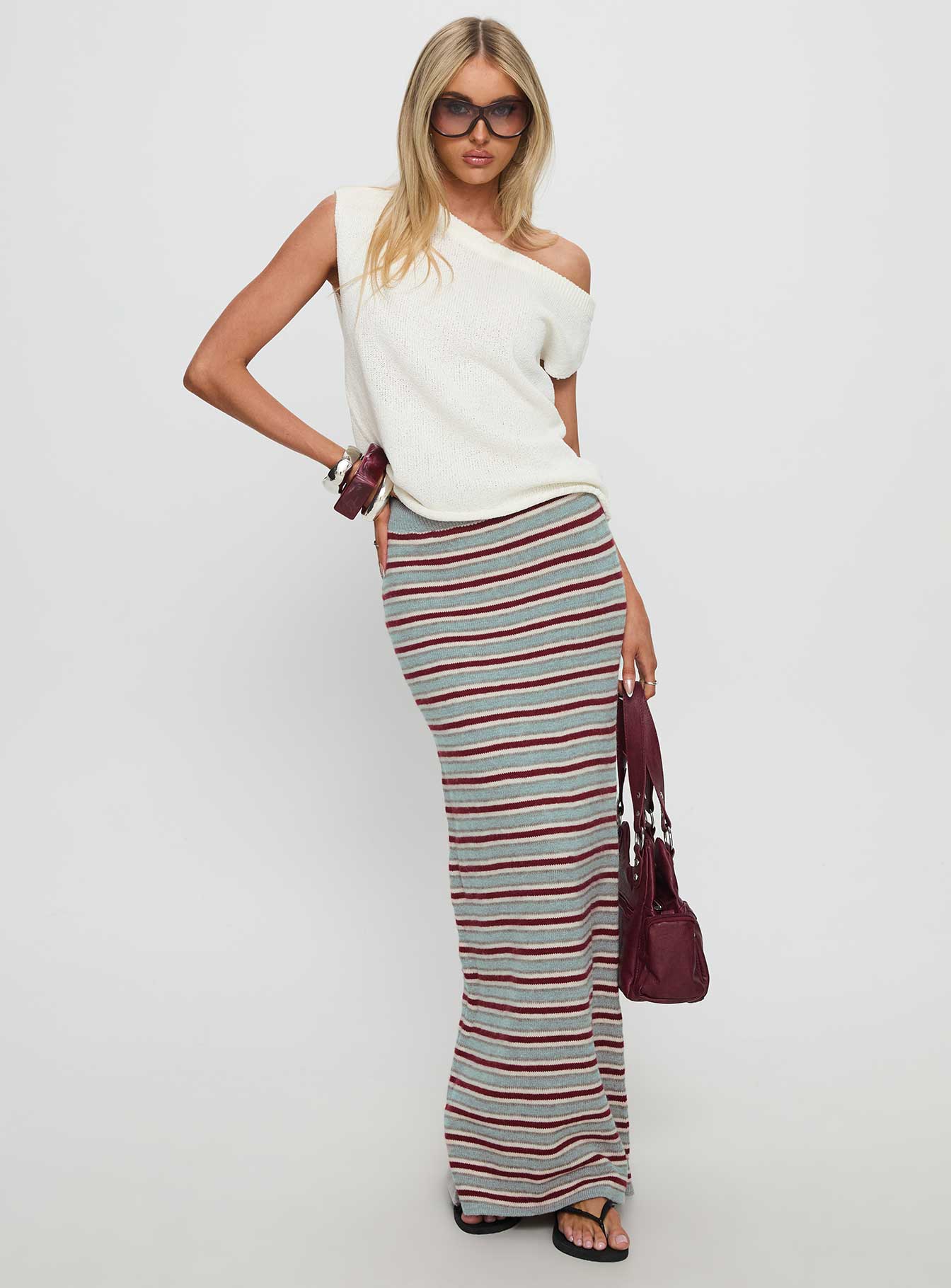 On Air Knit Maxi Skirt Multi Stripe