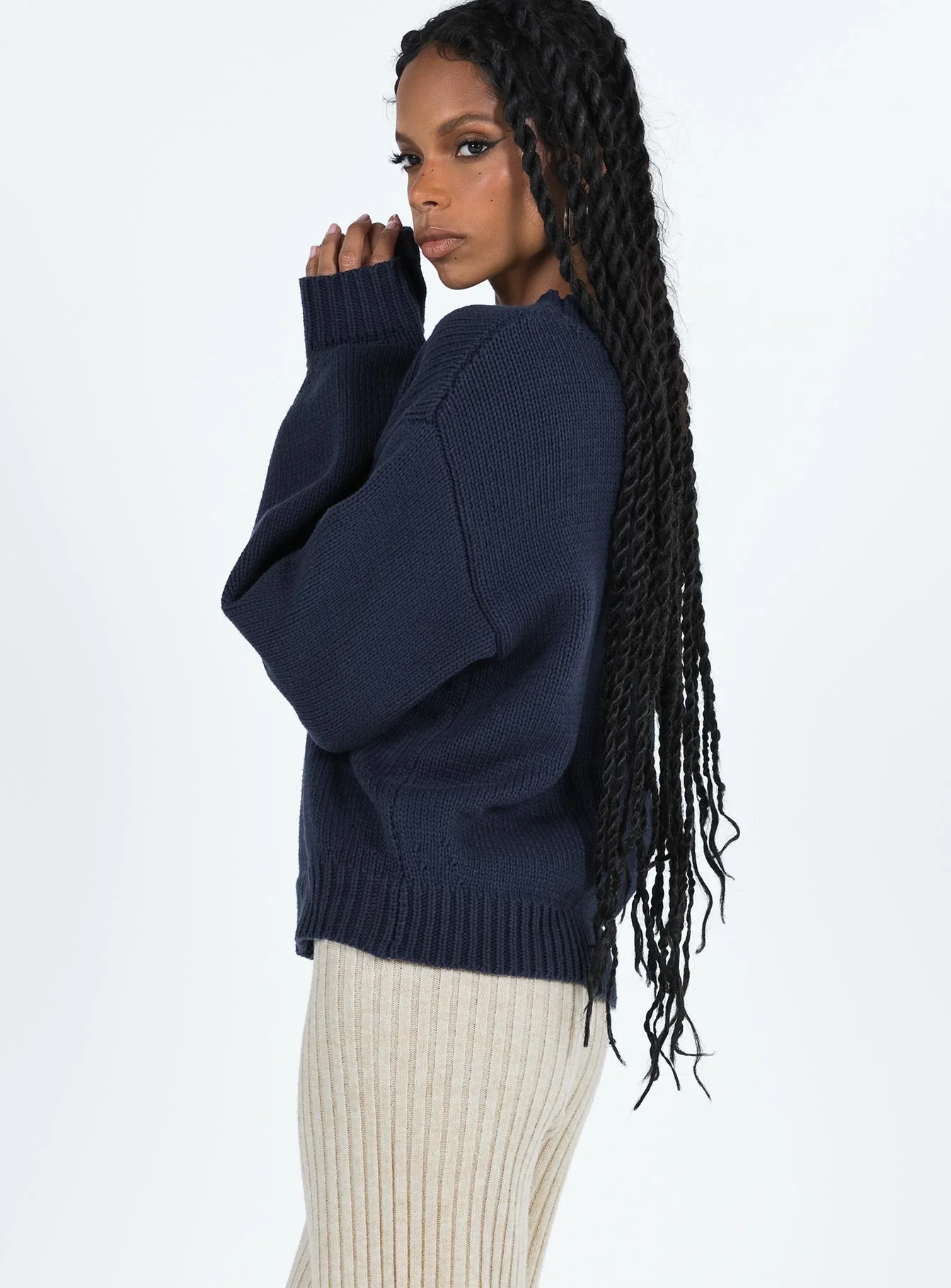 Harmony Balloon Sleeve Knit Sweater Navy