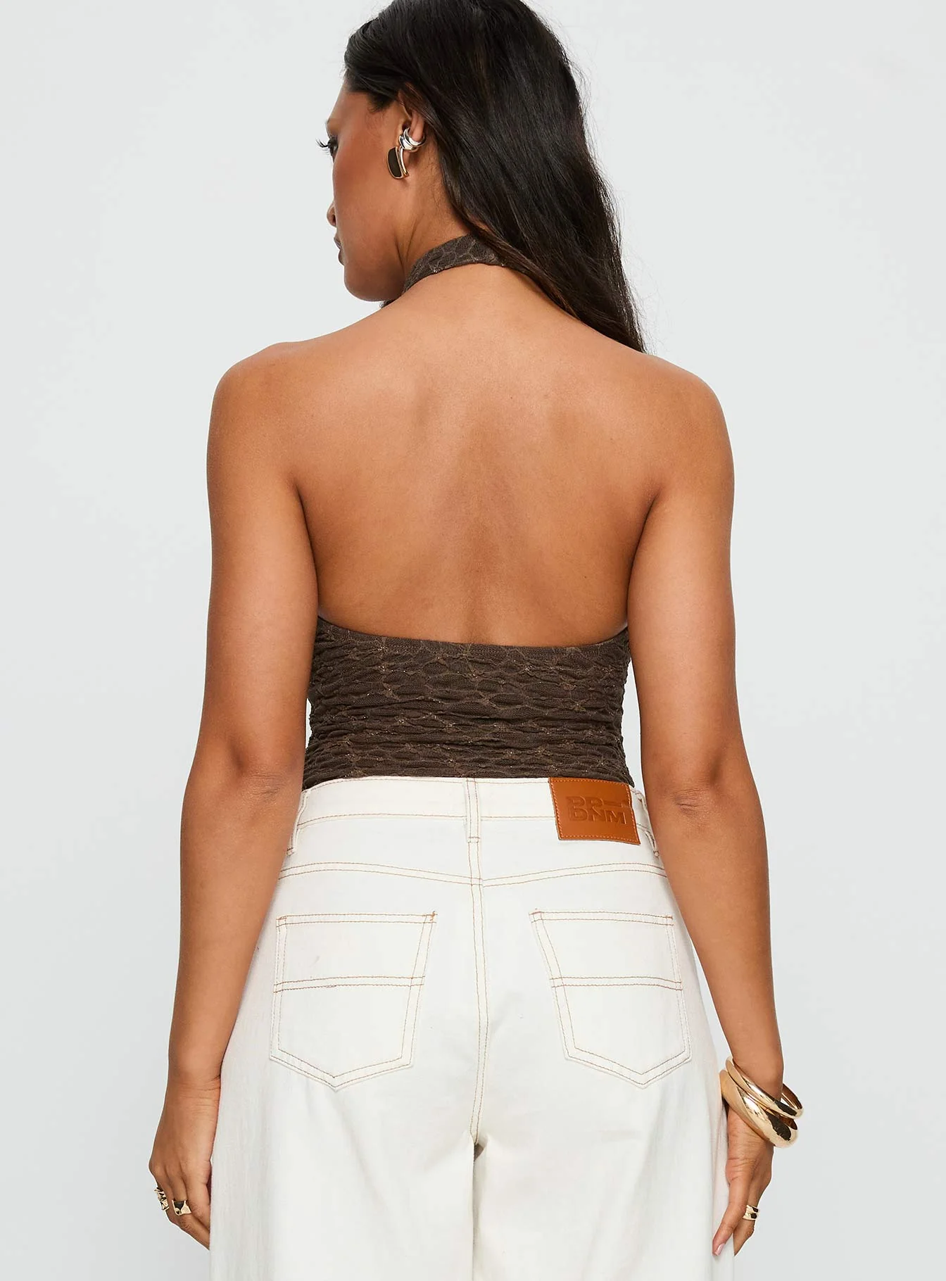 Libbey Hardware Detail Textured Bodysuit Brown
