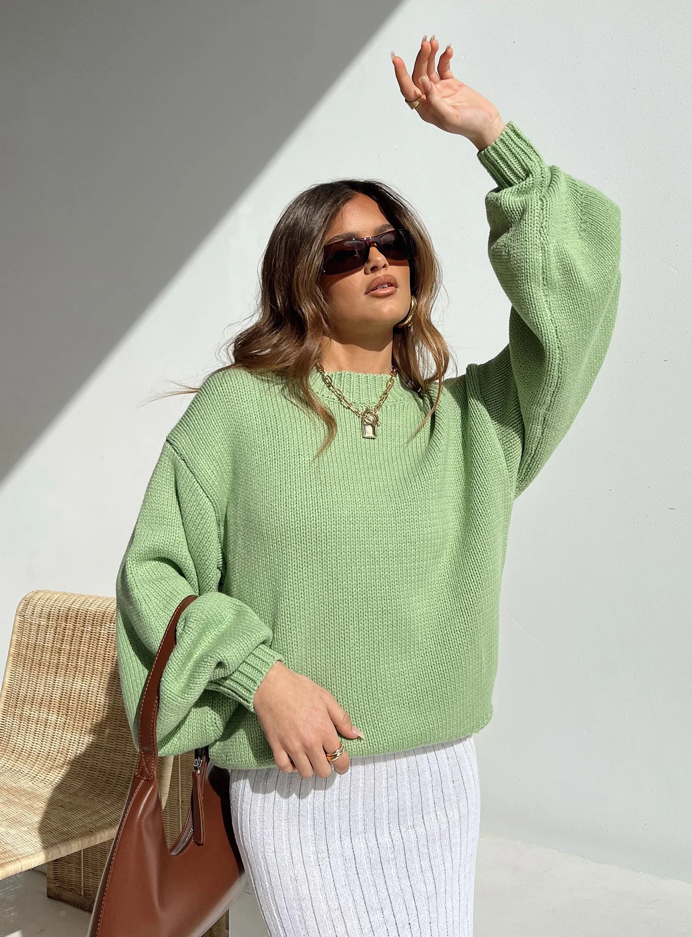 Harmony Balloon Sleeve Knit Sweater Sage