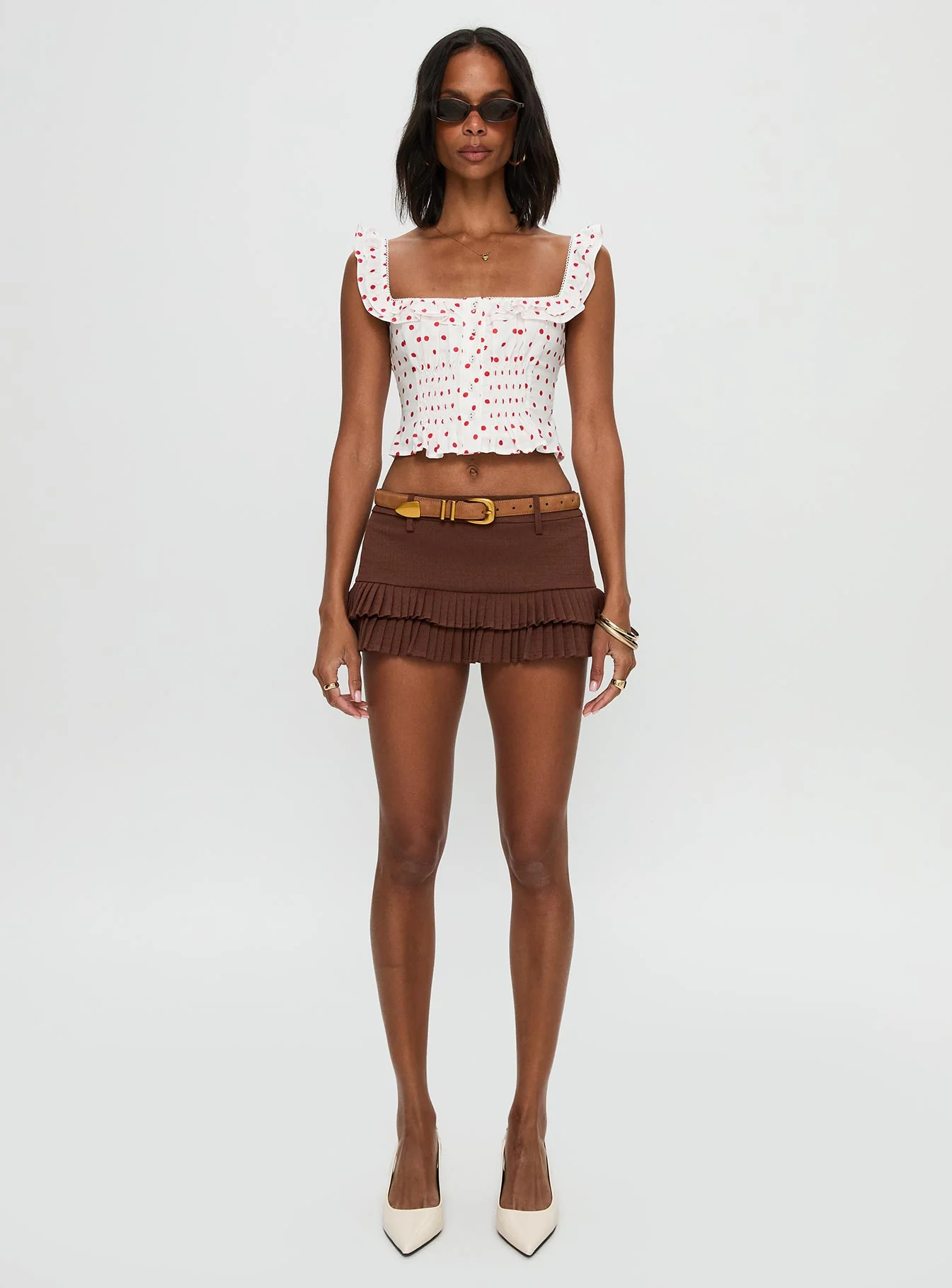 Isadoria Frill Top White / Red Polka