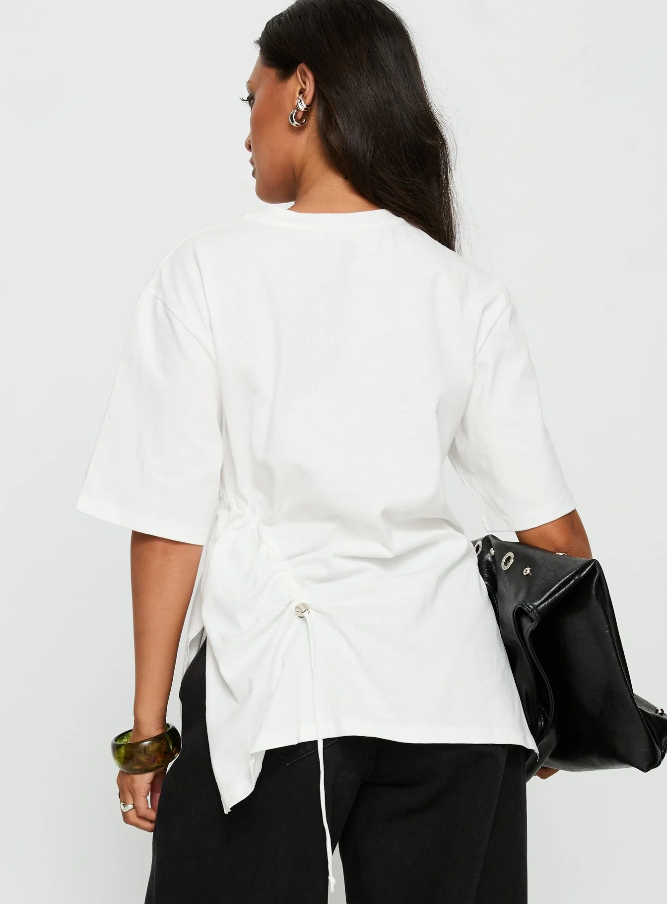 Agnessa Ruched Detail Oversized Tee White