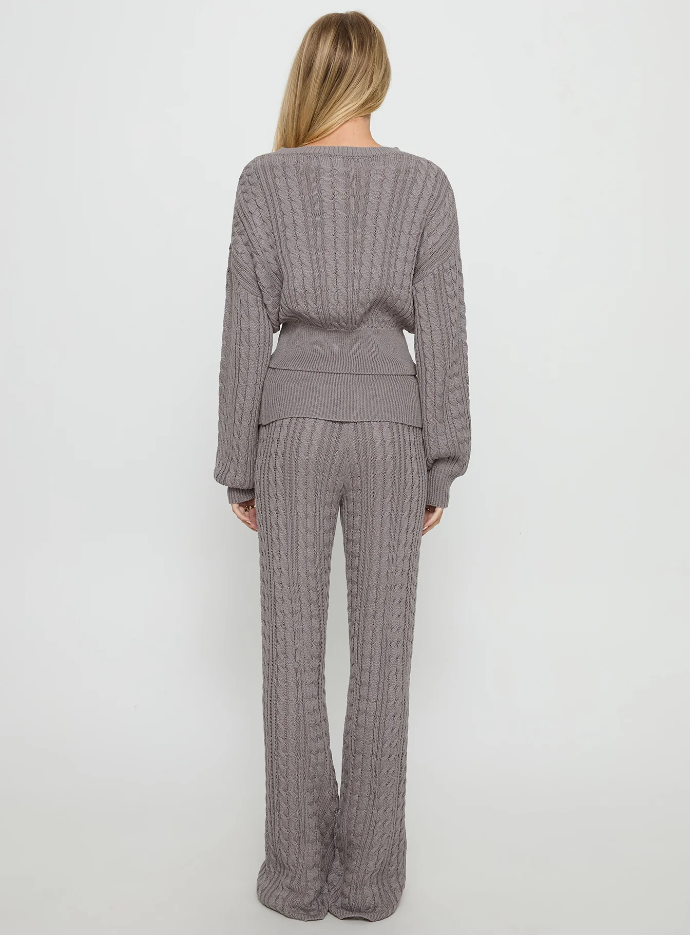 Baleigh Cable Knit Foldover Pants Grey