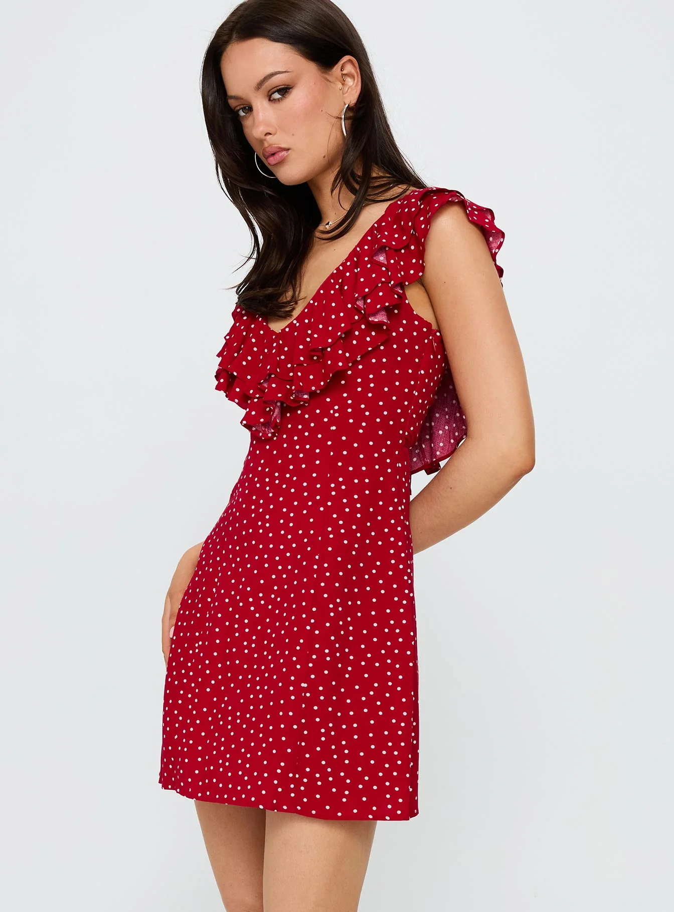 Cherry Schnapps Flutter Mini Dress Red Polka