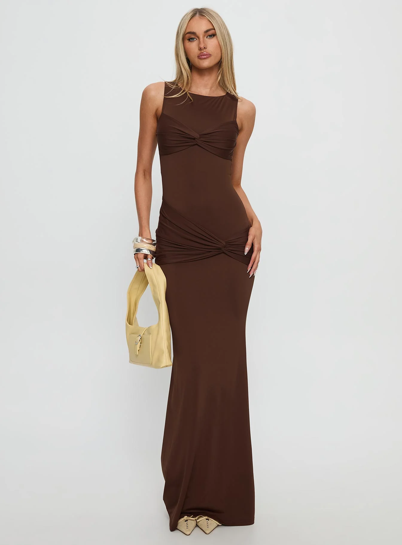 Pivotal Twist Detail Maxi Dress Brown