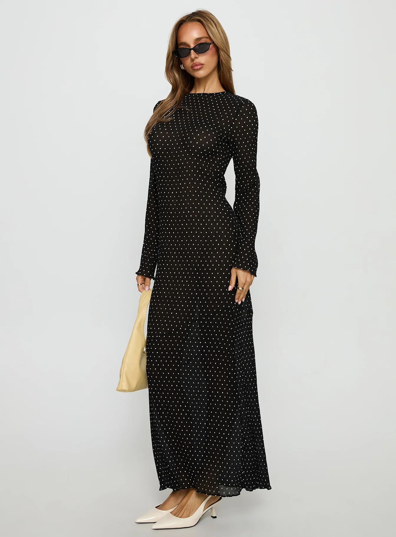 Haven Long Sleeve Maxi Dress Noir Polka