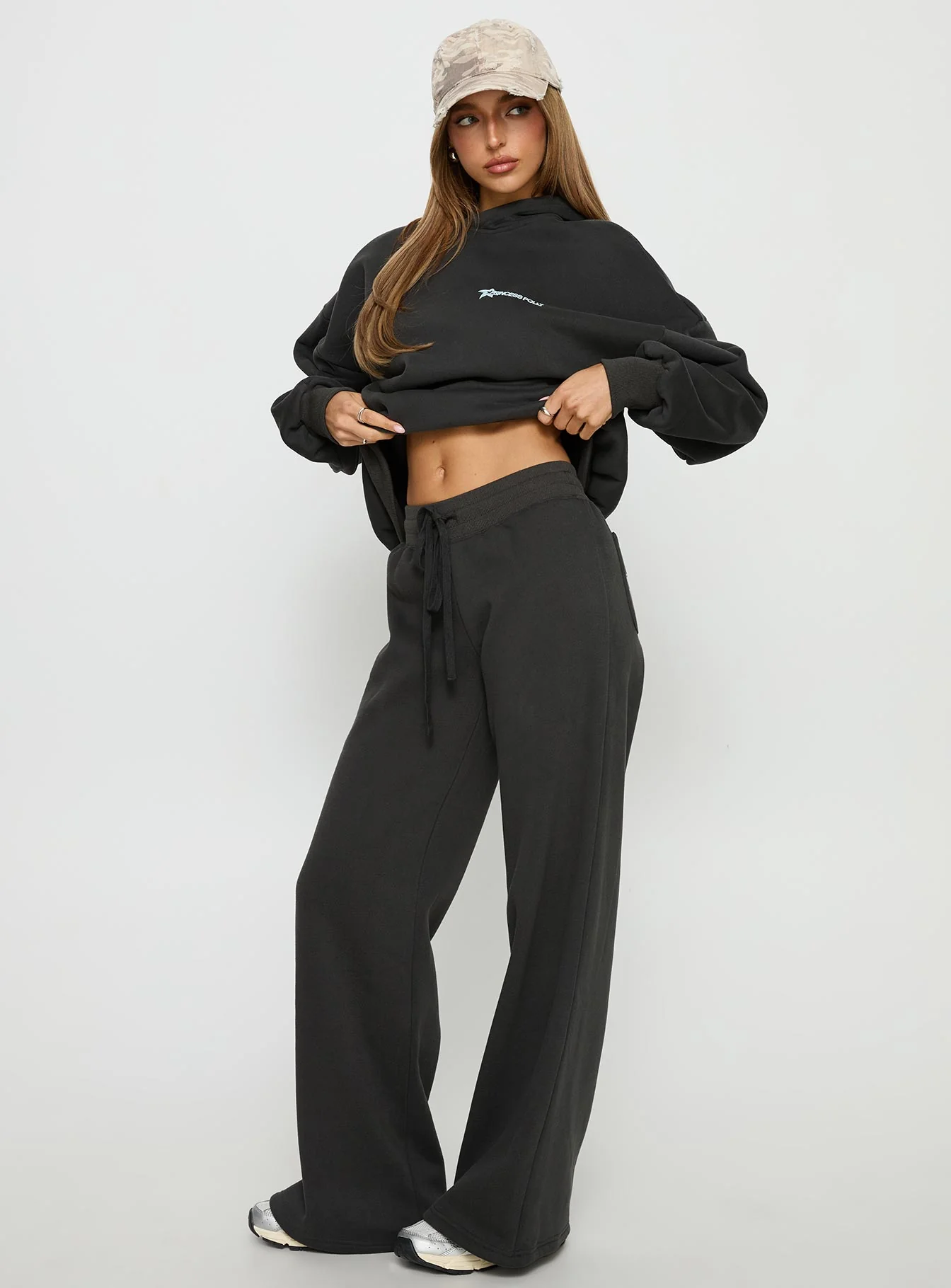 Princess Polly Stargirl Wide Leg Sweat Pants Charcoal