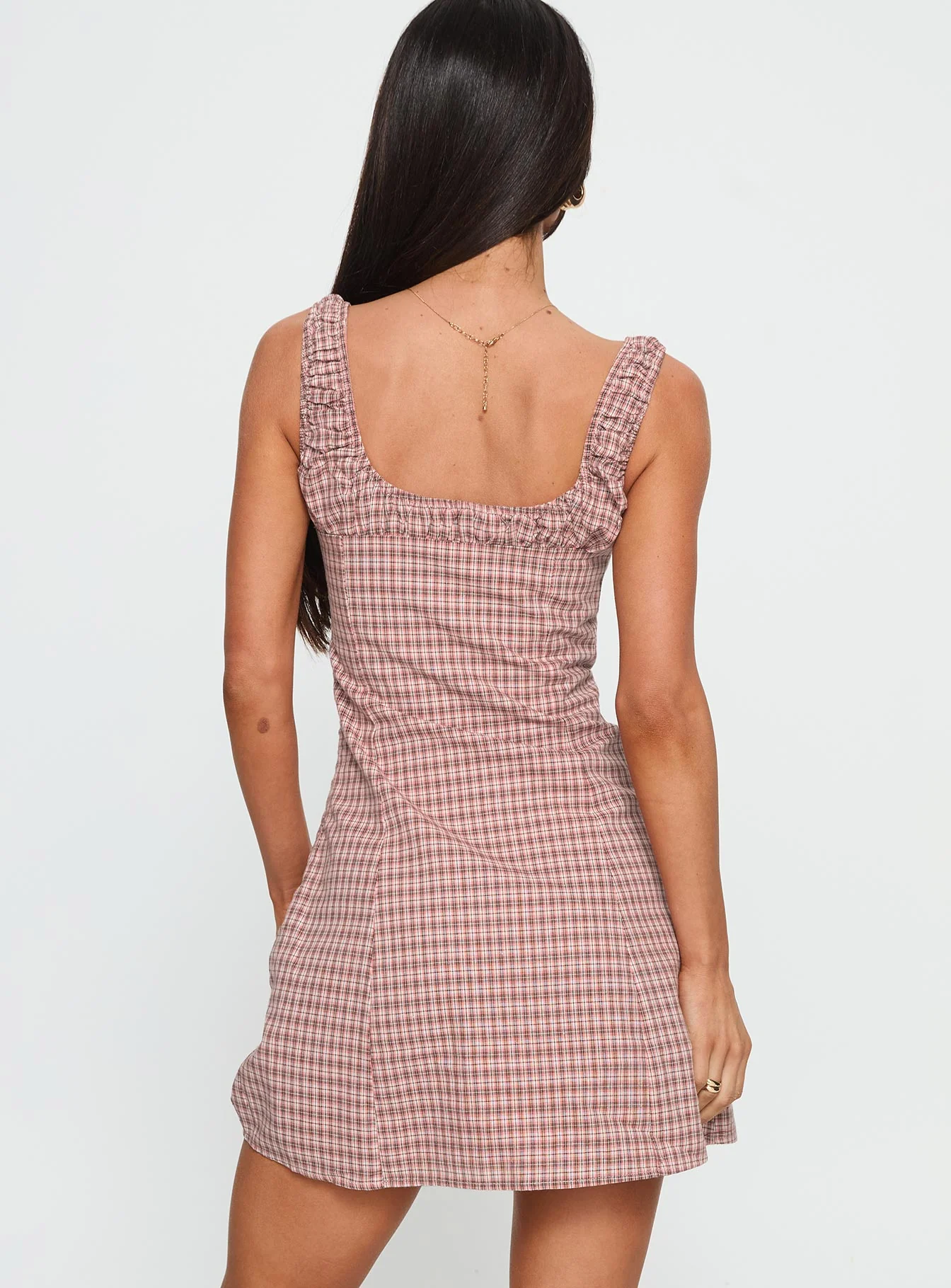 Denley Cinched Mini Dress Pink Check