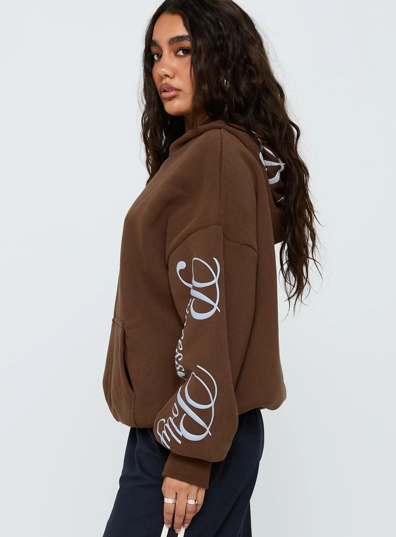 Princess Polly Script Text Graphic Hoodie Brown / Blue