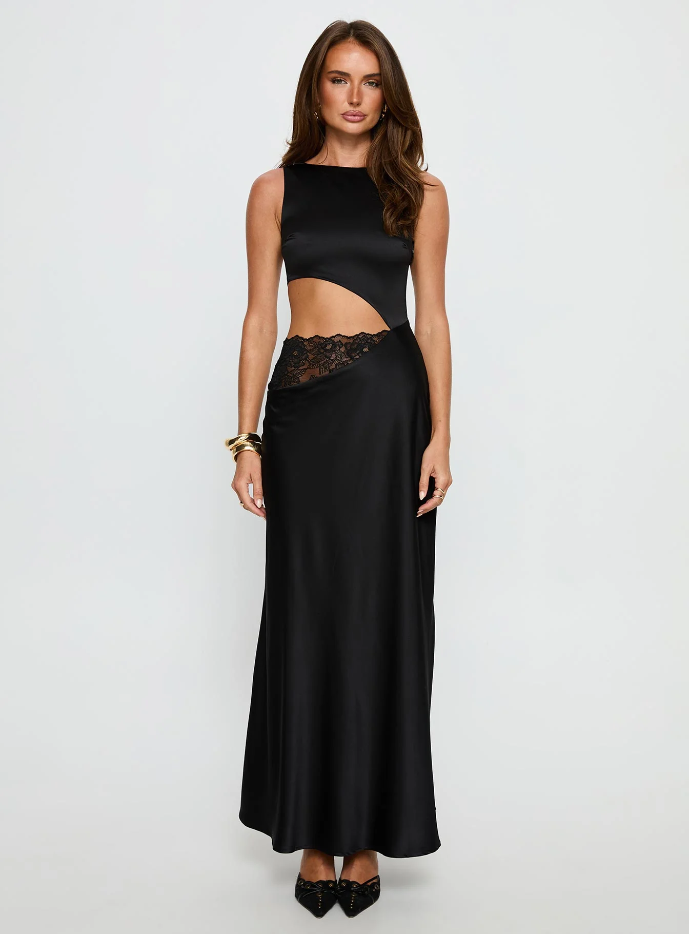 Lareina Cut Out Lace Maxi Dress Black