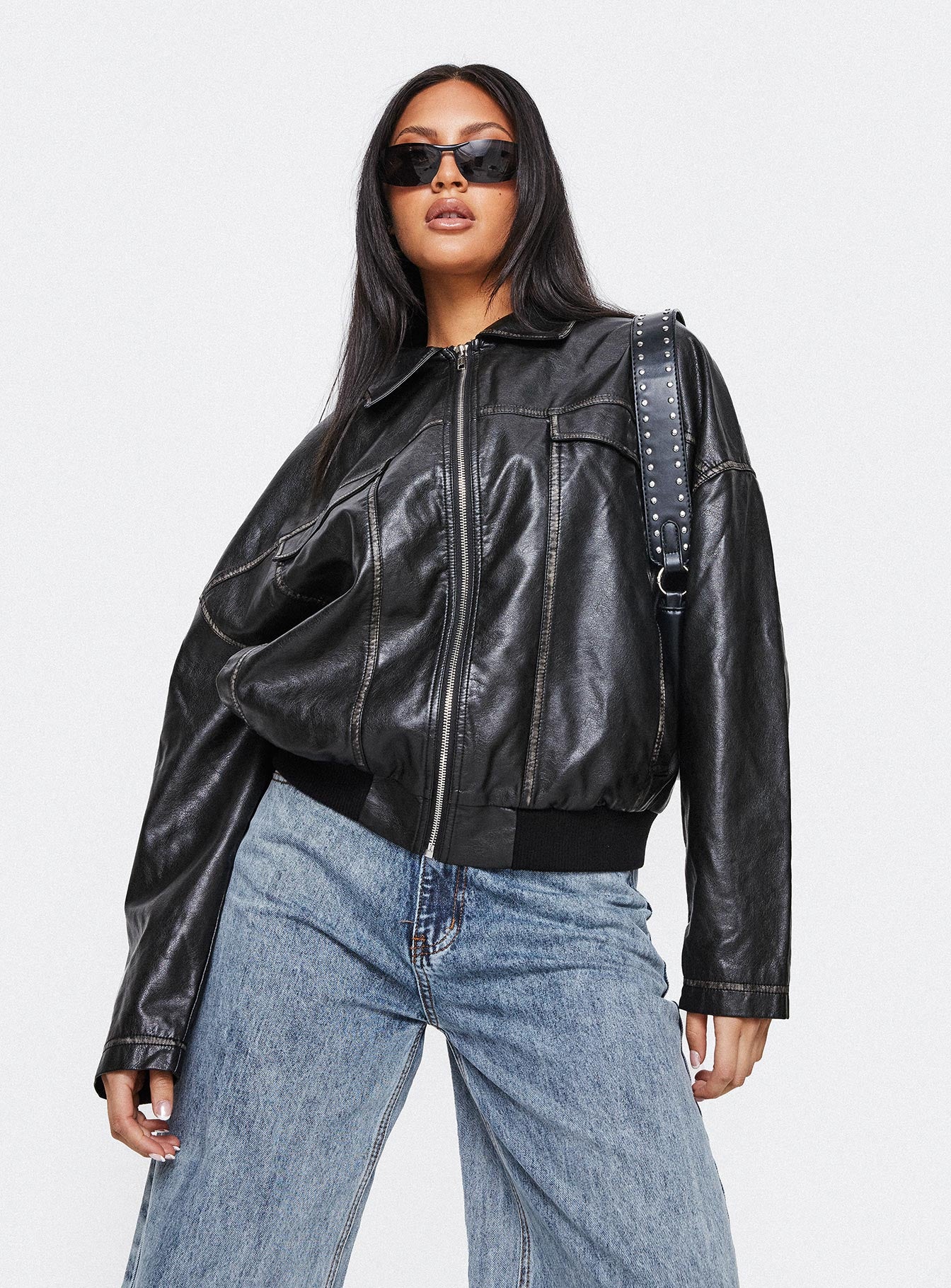 Tanza Faux Leather Jacket Washed Black