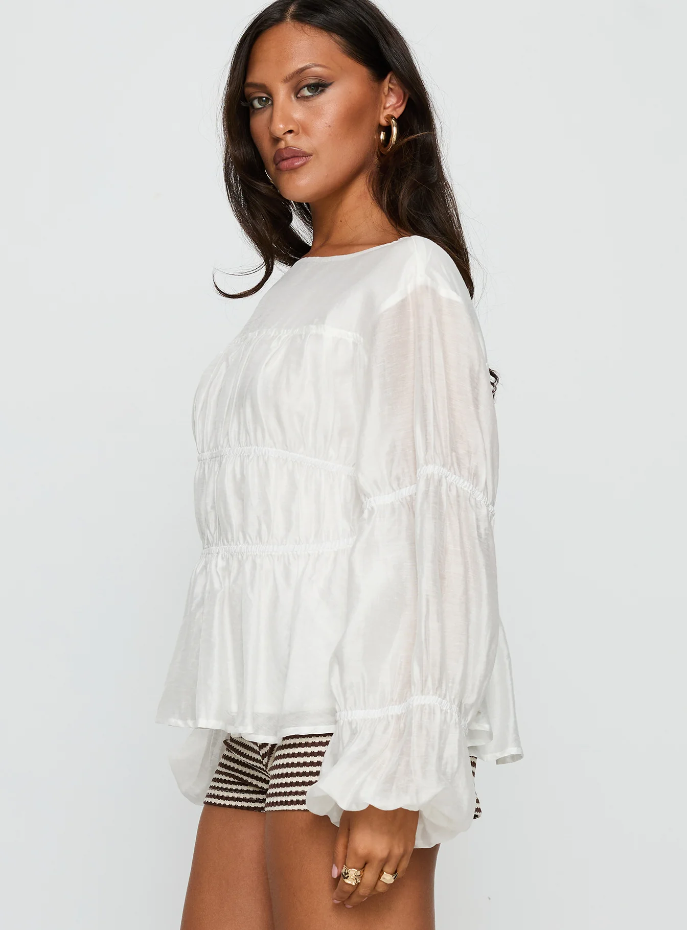 Xamira Ruched Long Sleeve Top White