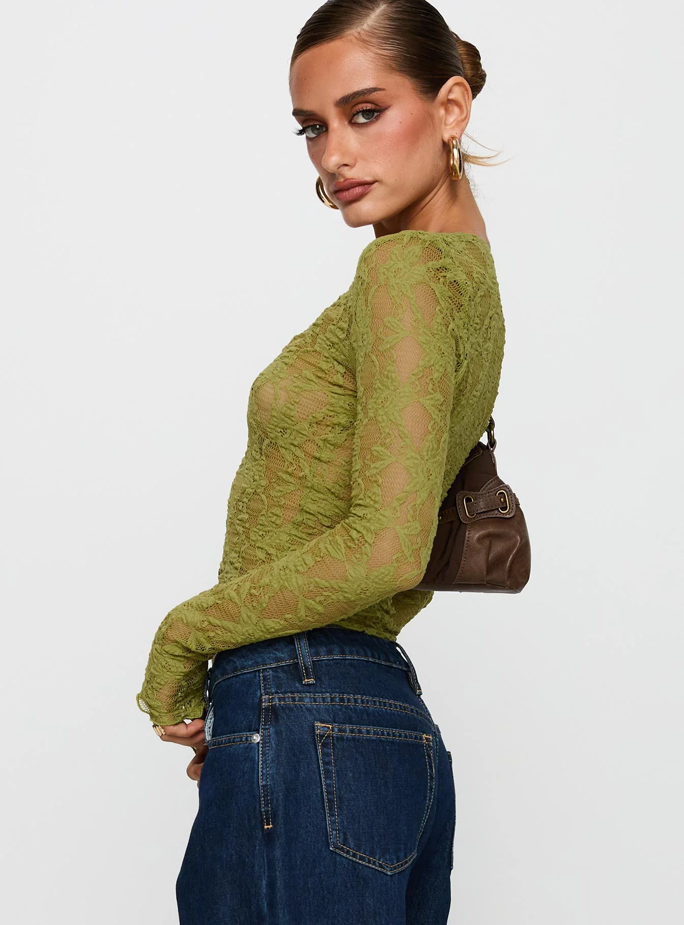 Prized Possessions Sheer Button Up Top Green