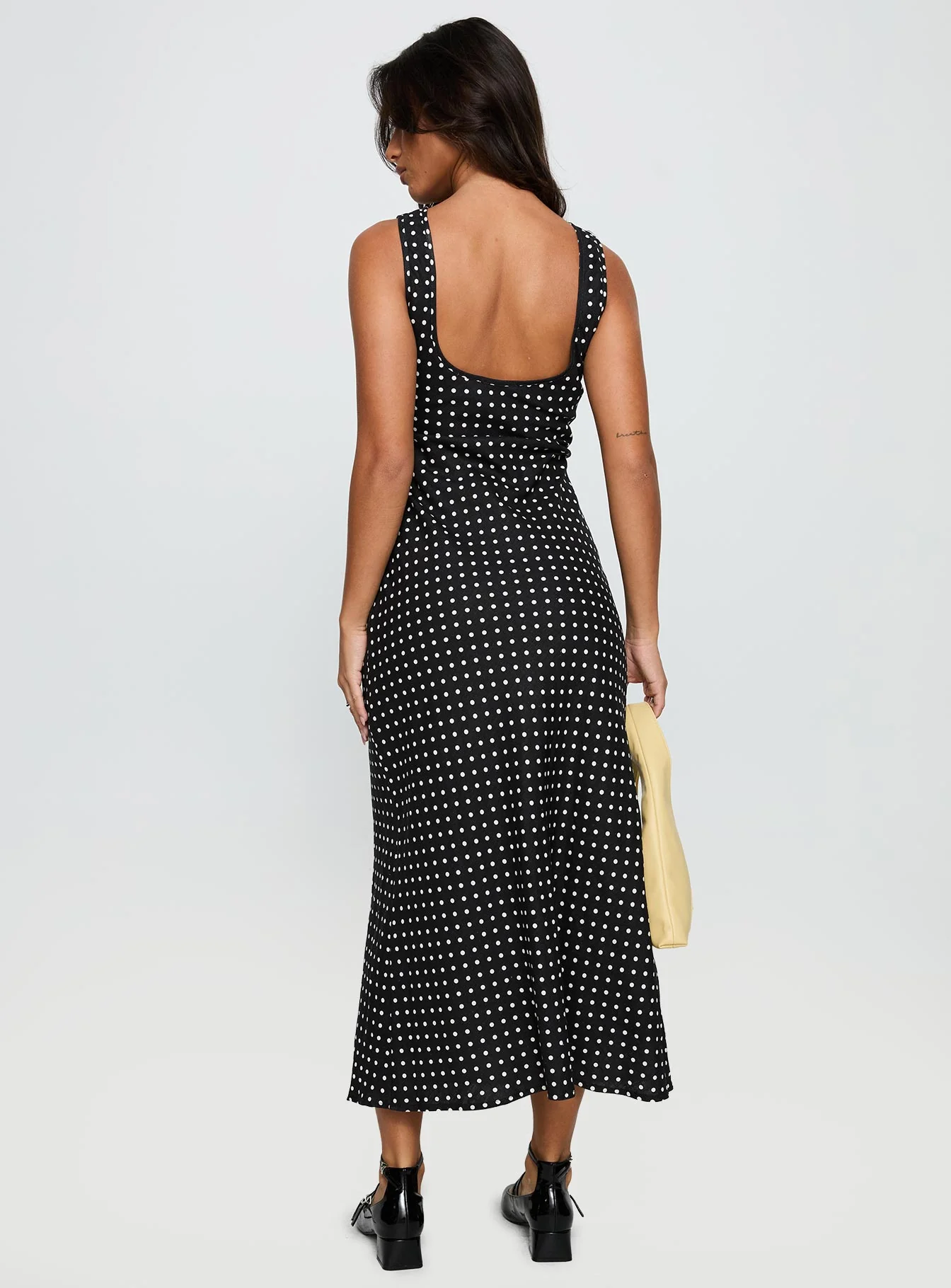 Voyager Linen Blend Midi Dress Black Polka