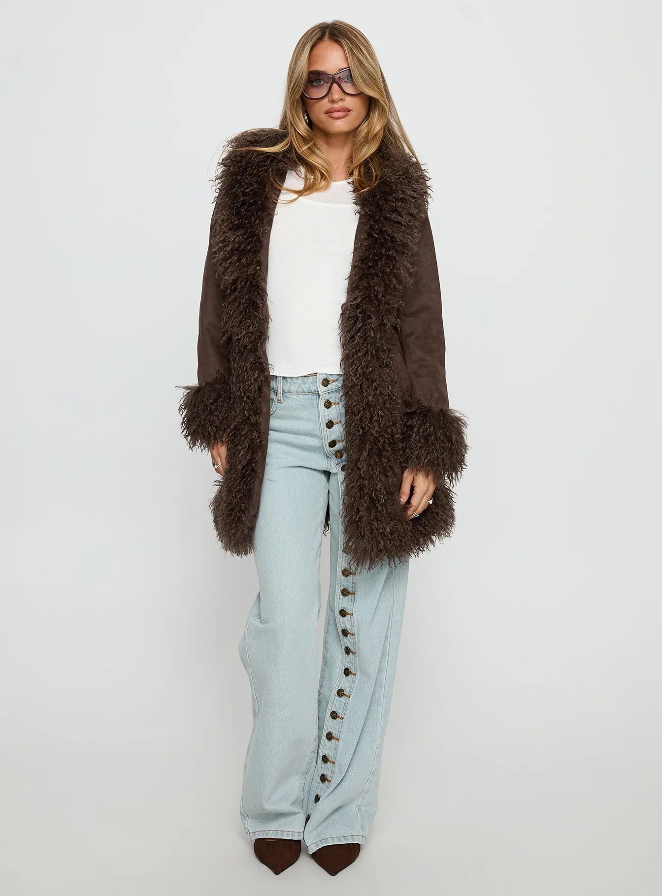 Josefina Faux Fur Detail Jacket Chocolate