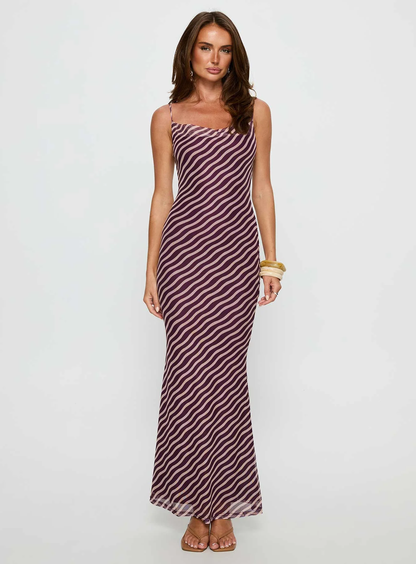 Aliah Cowl Neck Maxi Dress Brown Stripe