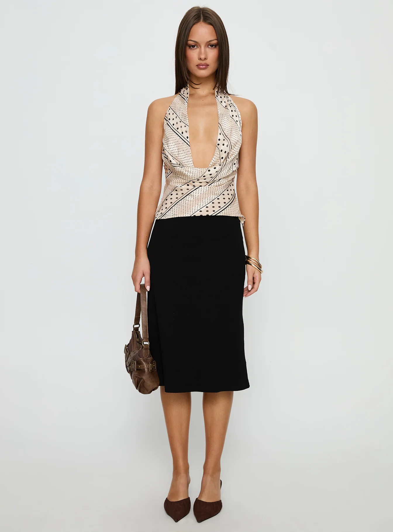 Cassendra Halter Scarf Top Cream Polka Dot