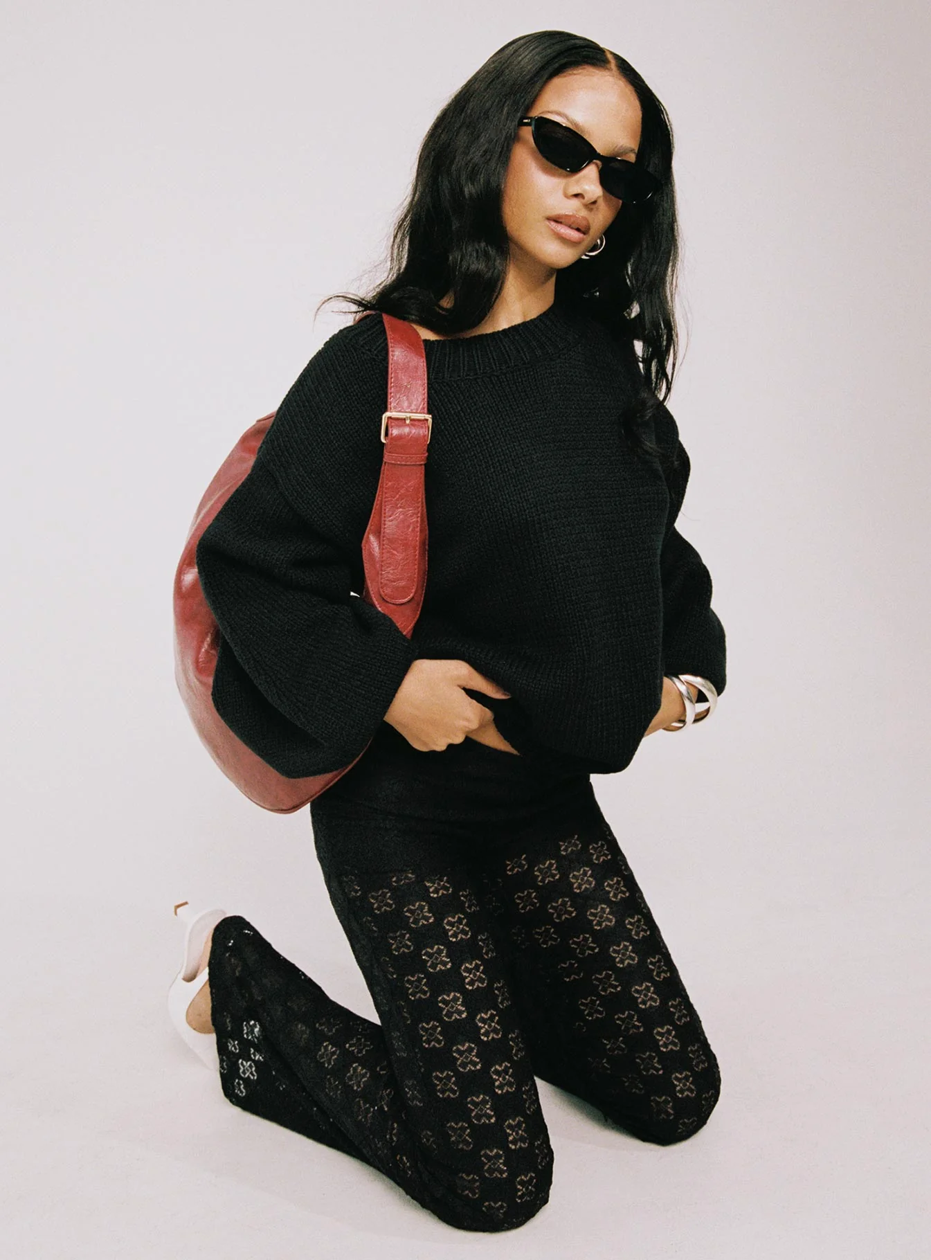 Harmony Balloon Sleeve Knit Sweater Black