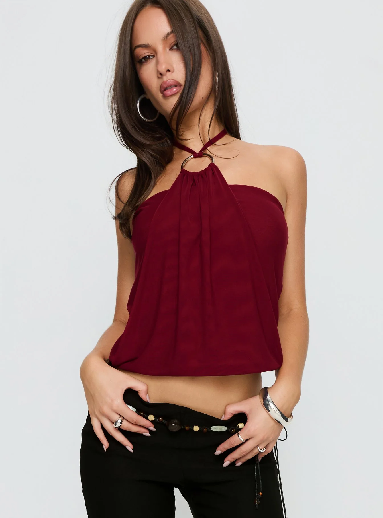 Hedlea Draped Ring Detail Top Wine