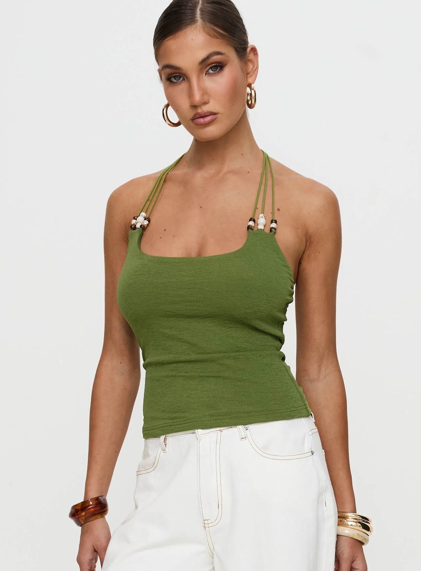 Roller Coaster Bead Detail Top Green
