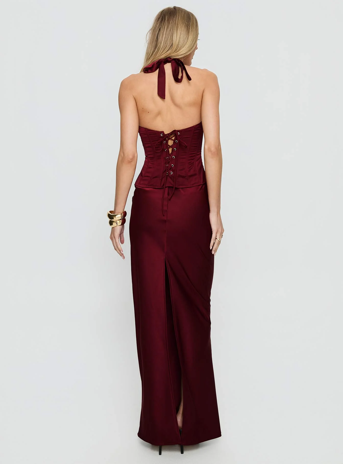 In A Trance Halter Corset Maxi Dress Red