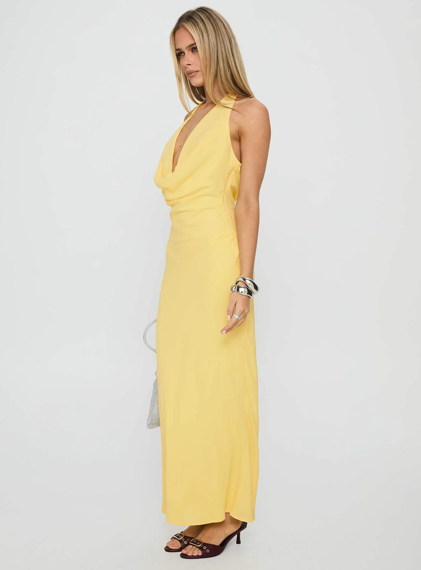 Ocean Boulevard Plunge Maxi Dress Lemon