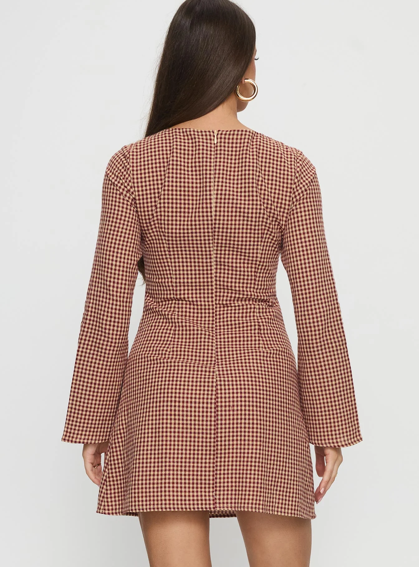 Kassidee Keyhole Long Sleeve Mini Dress Red Check