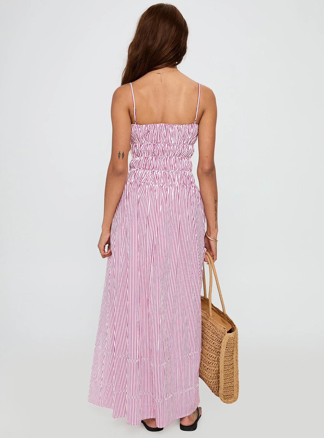 Loralei Shirred Maxi Dress Red Stripe