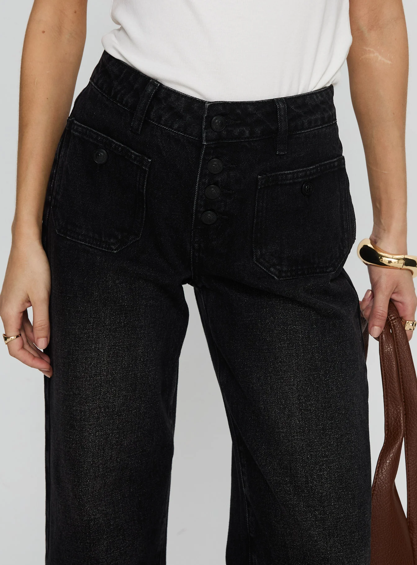 Carianne Low Rise Wide Leg Jeans Washed Black