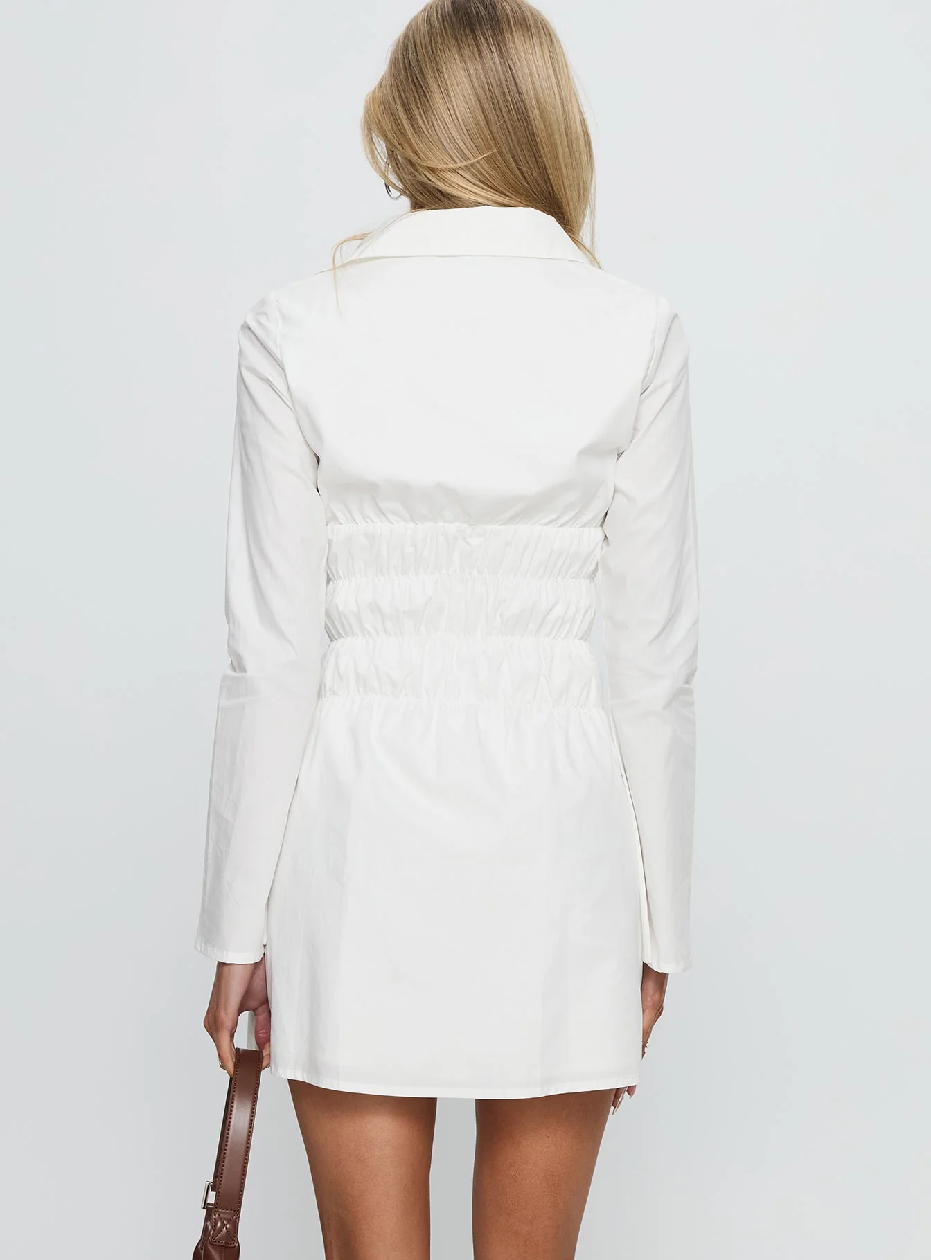 Stellaria Ruched Long Sleeve Mini Dress White