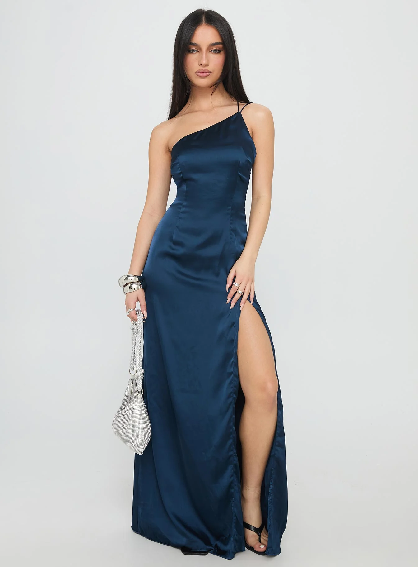 Kiss Of Life Satin Maxi Dress Navy