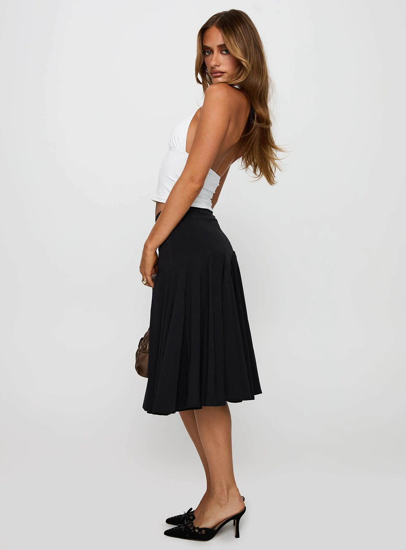 Agnette Low Rise Midi Skirt Black