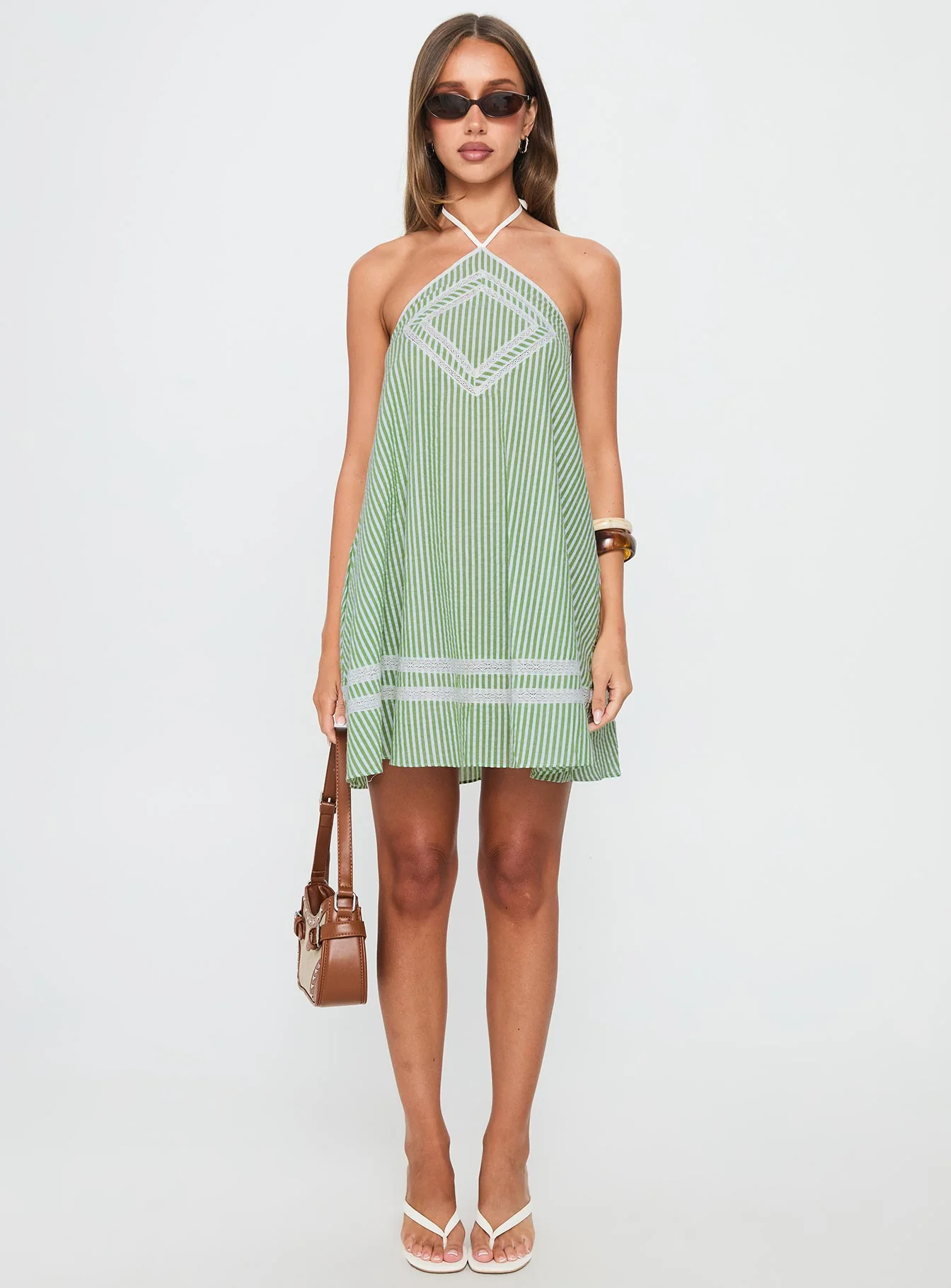 River Rose Anglais Swing Mini Dress Green Stripe