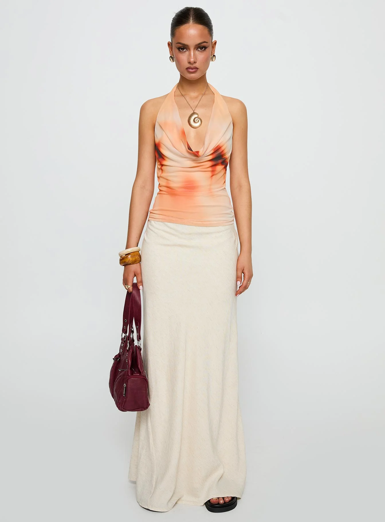 Do It Again Cowl Neck Top Orange Multi