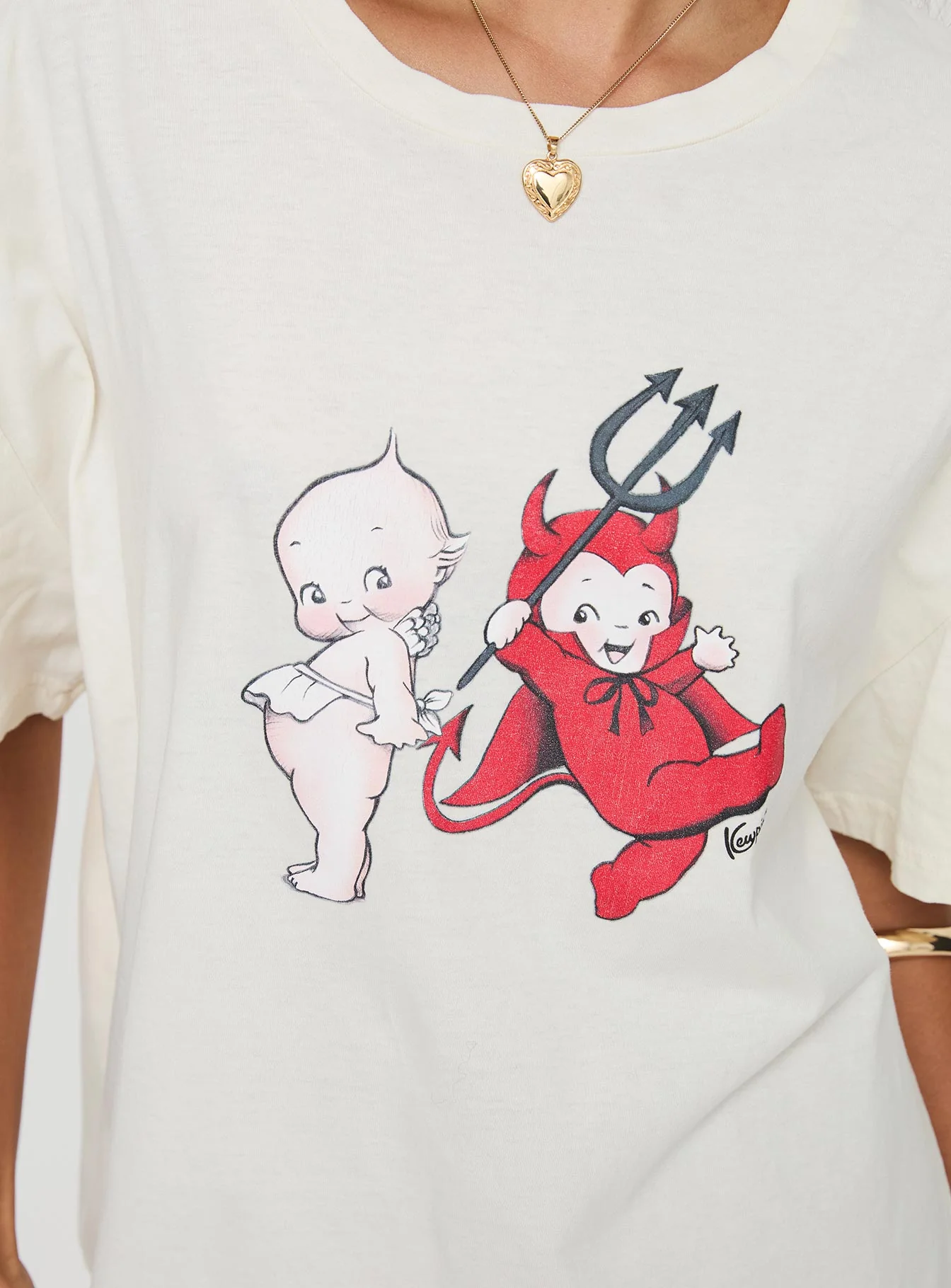 Kewpie Angel Vs Devil Oversized Tee White