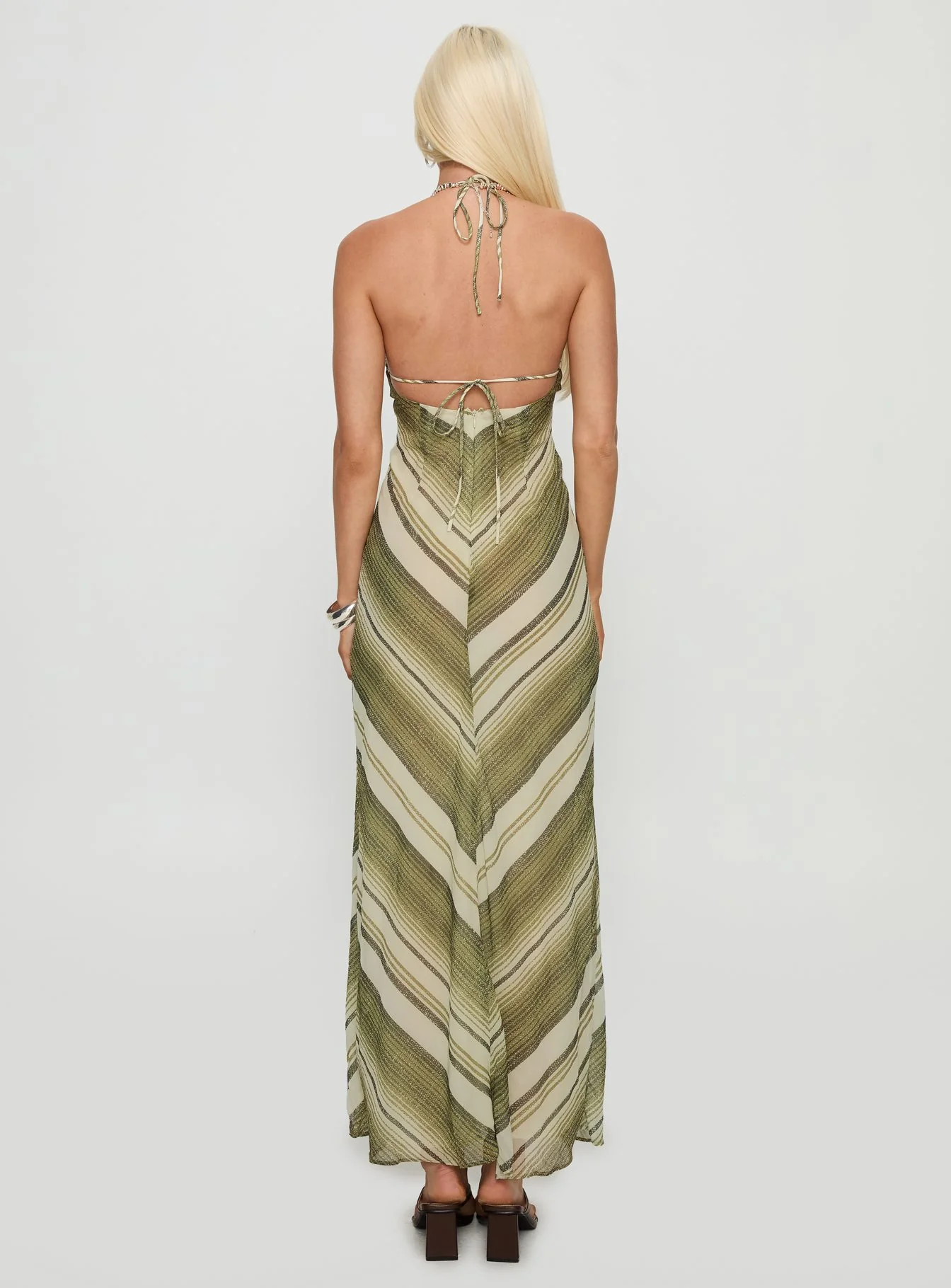 Esmira Halter Maxi Dress Green Stripe
