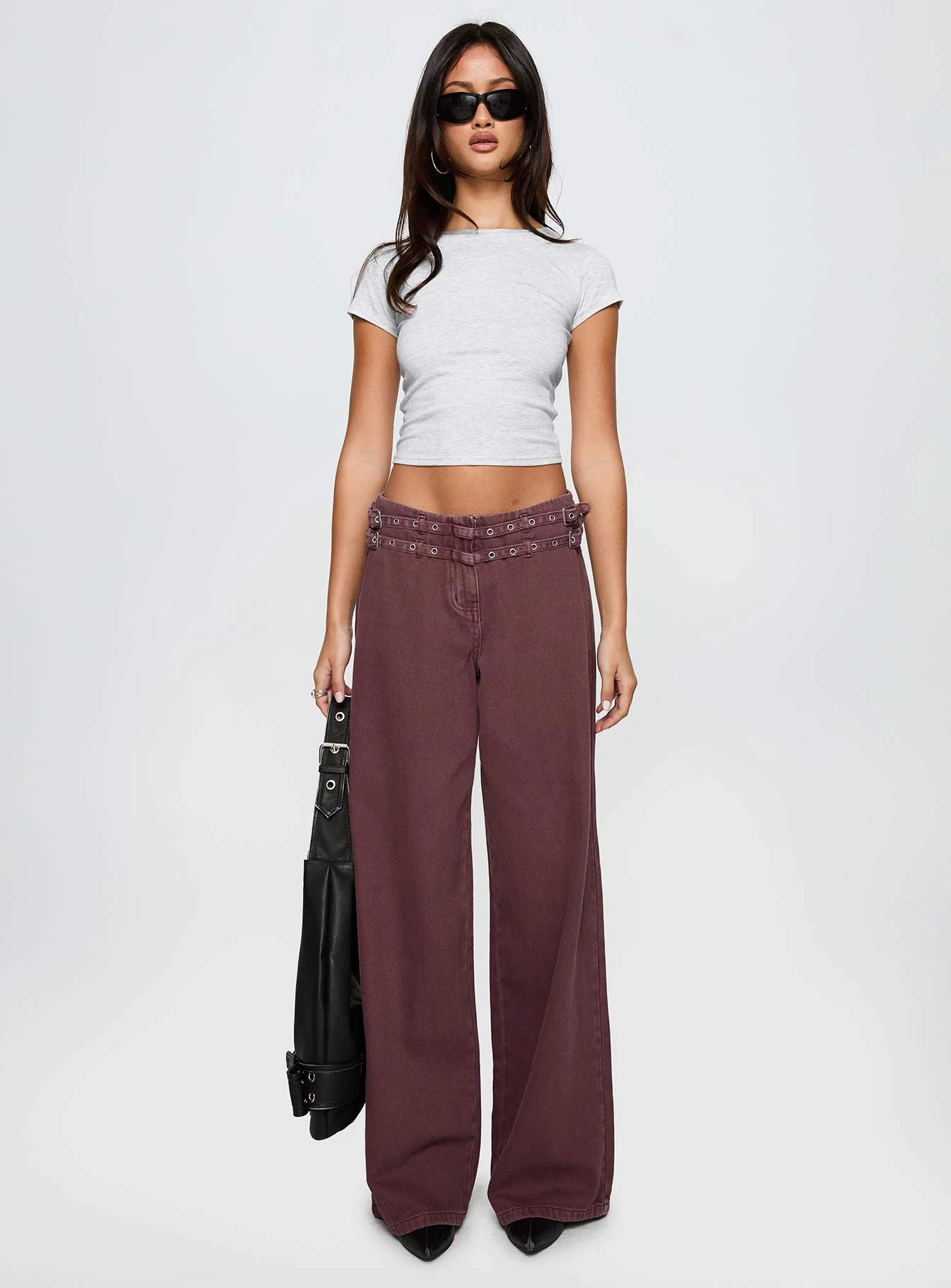 Baccarat Mid Rise Wide Leg Belted Pant Chocolate