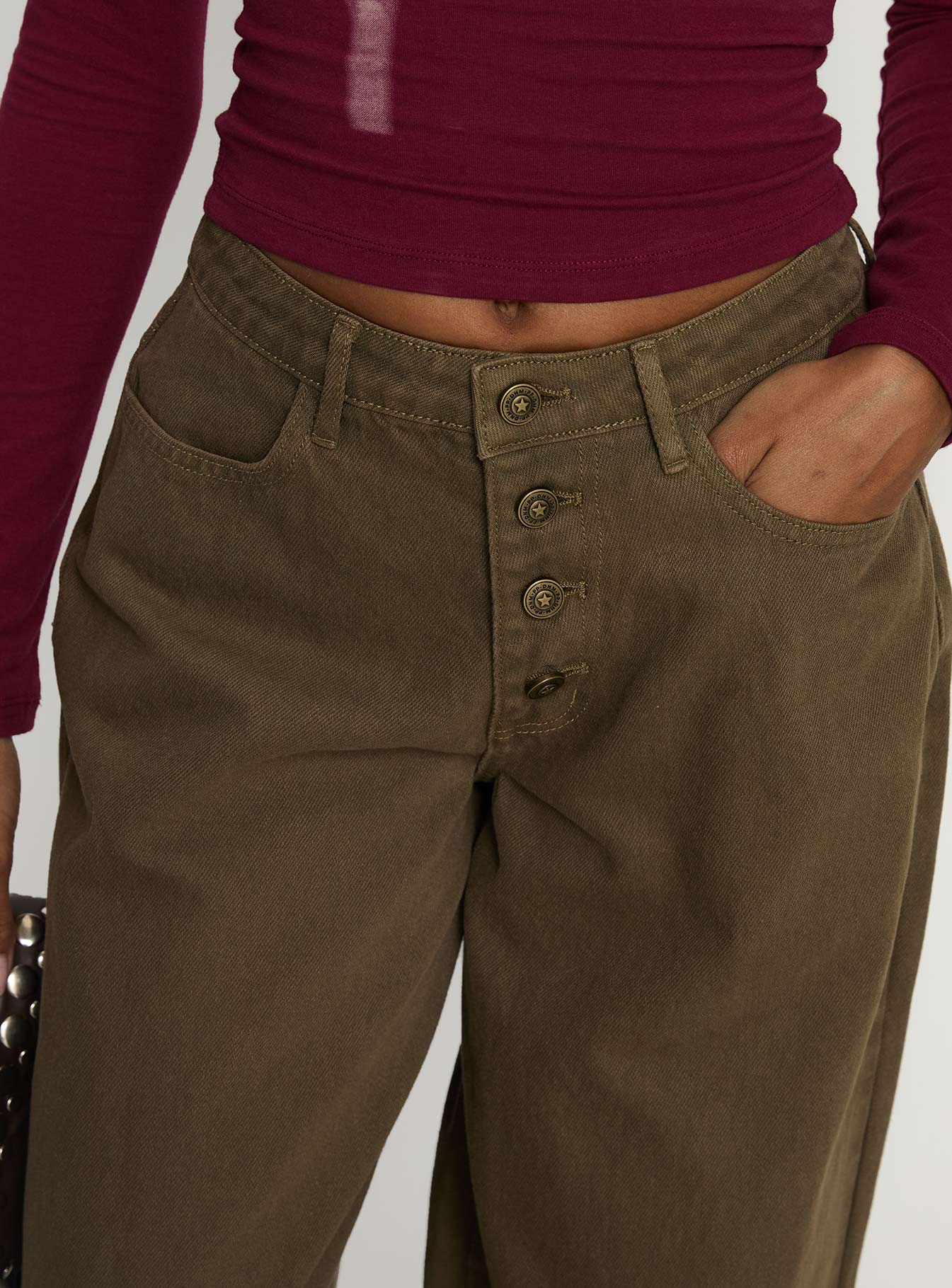 Naylor Mid Rise Wide Leg Jeans Olive