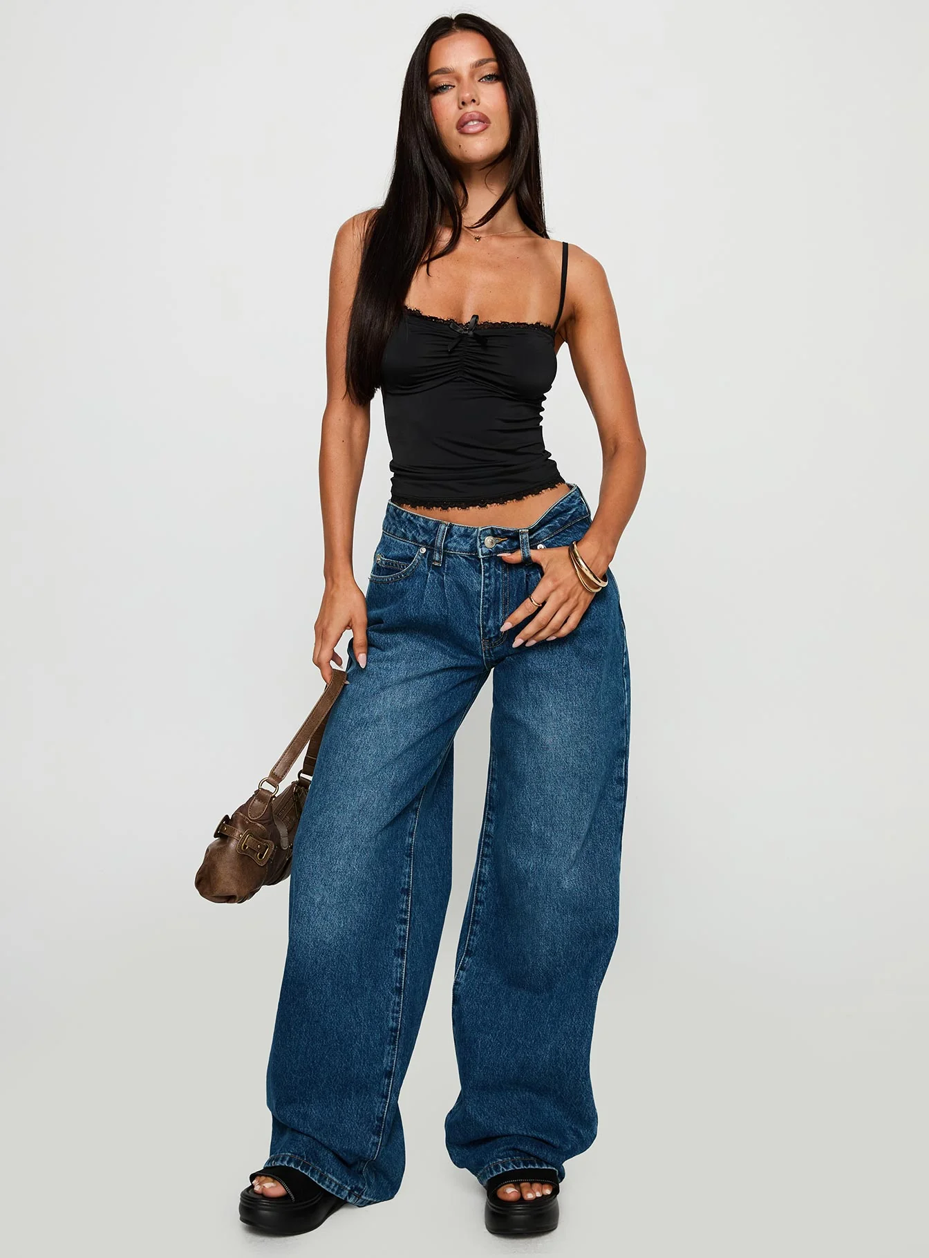 Duster Mid Rise Baggy Jeans Dark Wash