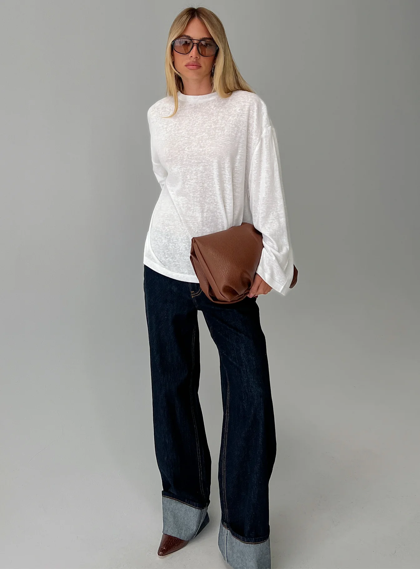Zaydee Oversized Long Sleeve Top White