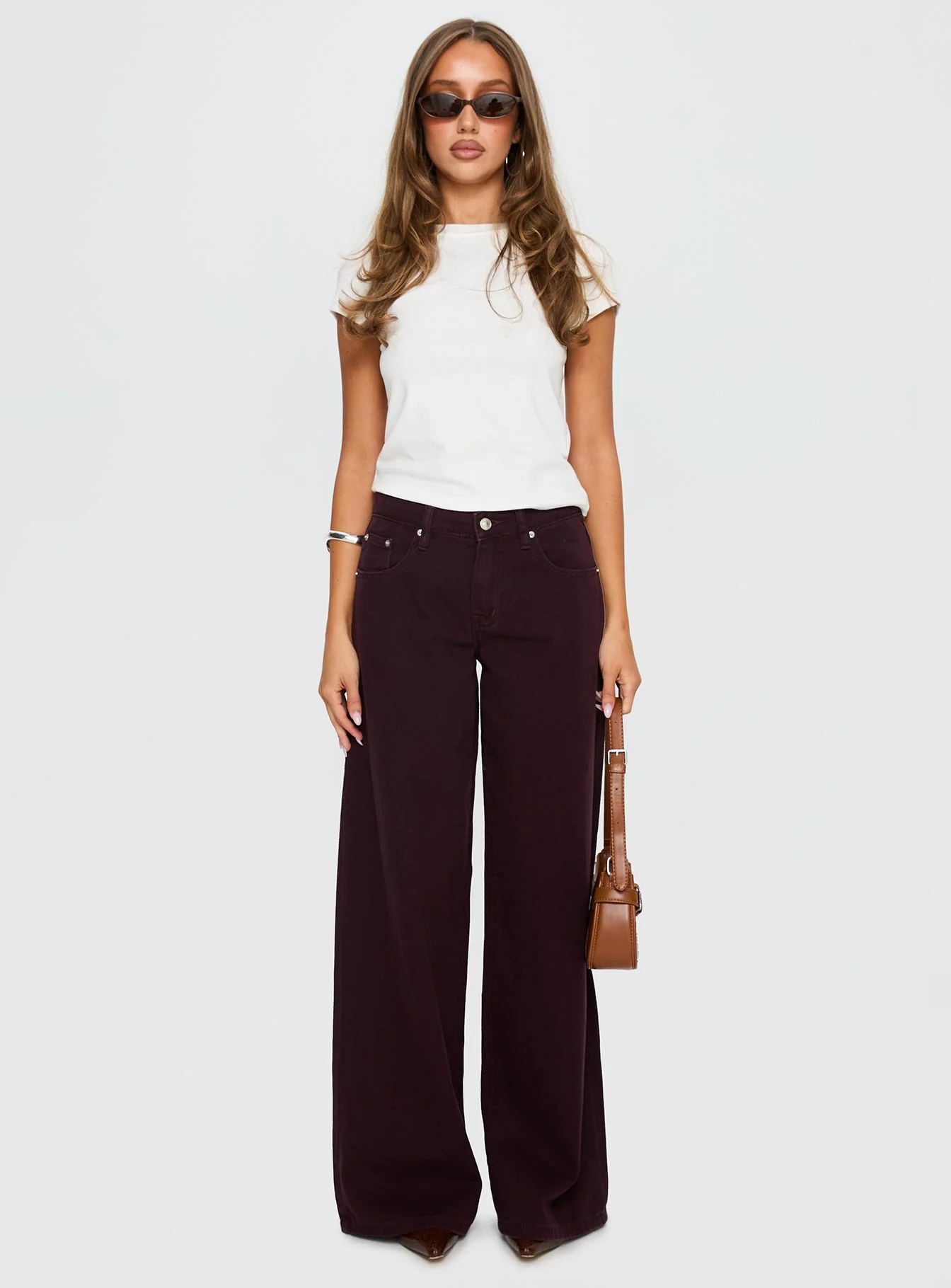 Big News Mid Rise Wide Leg Jeans Currant